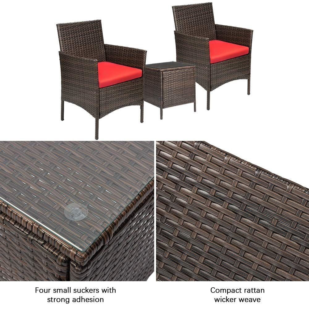 Ensemble de meubles de jardin Homall 3 pièces, chaises en rotin synthétique avec table