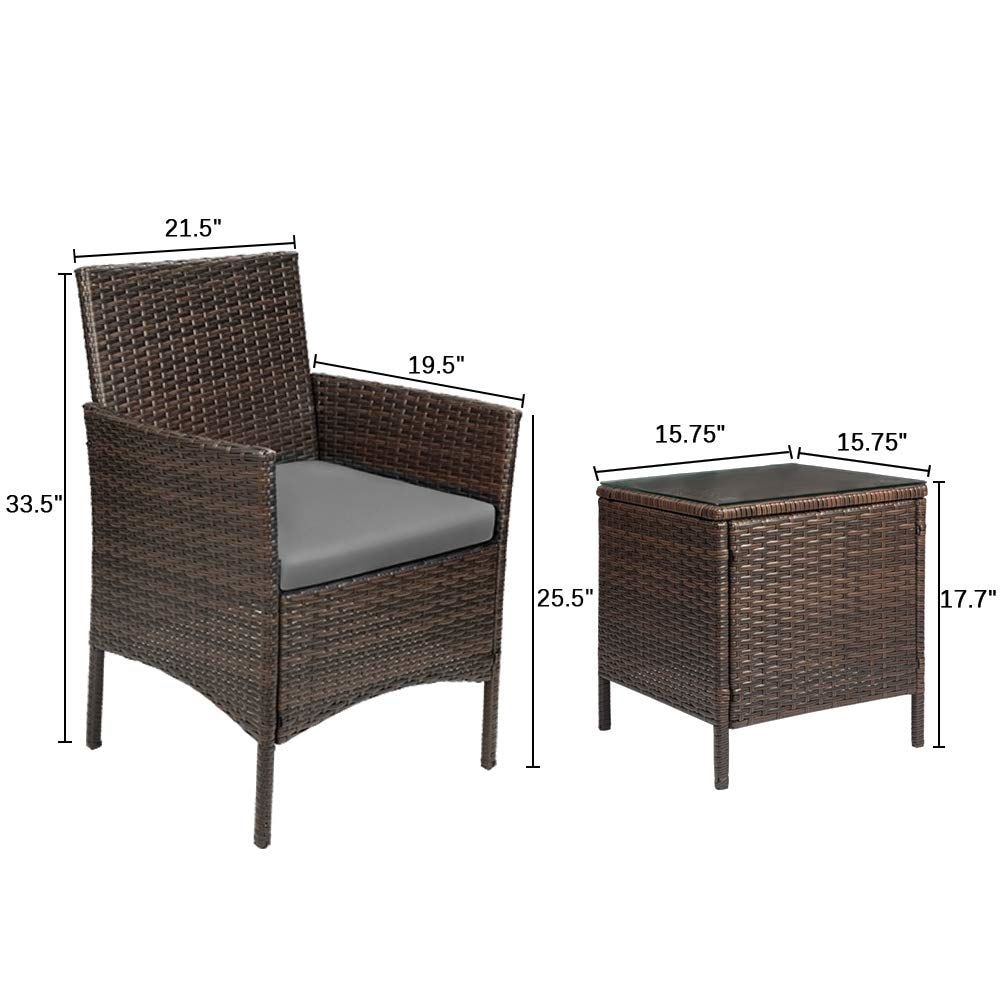 Ensemble de meubles de jardin Homall 3 pièces, chaises en rotin synthétique avec table
