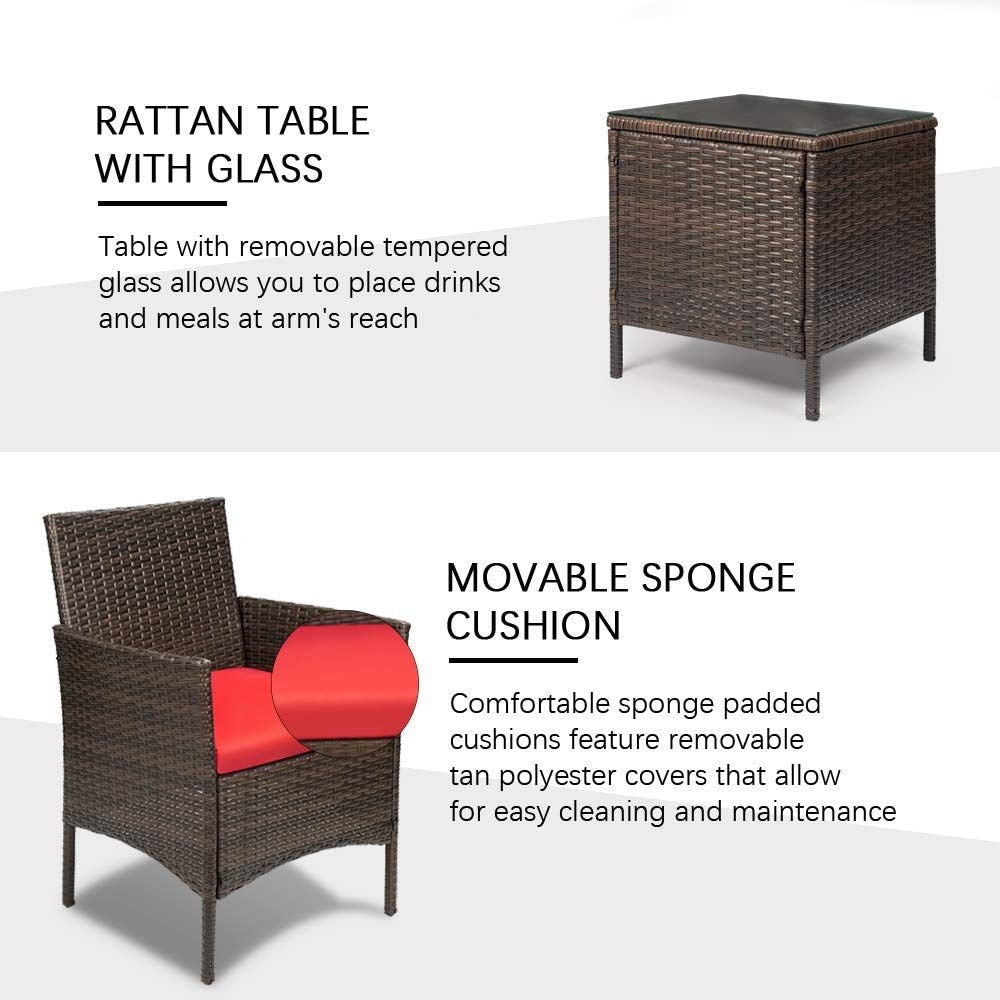 Ensemble de meubles de jardin Homall 3 pièces, chaises en rotin synthétique avec table