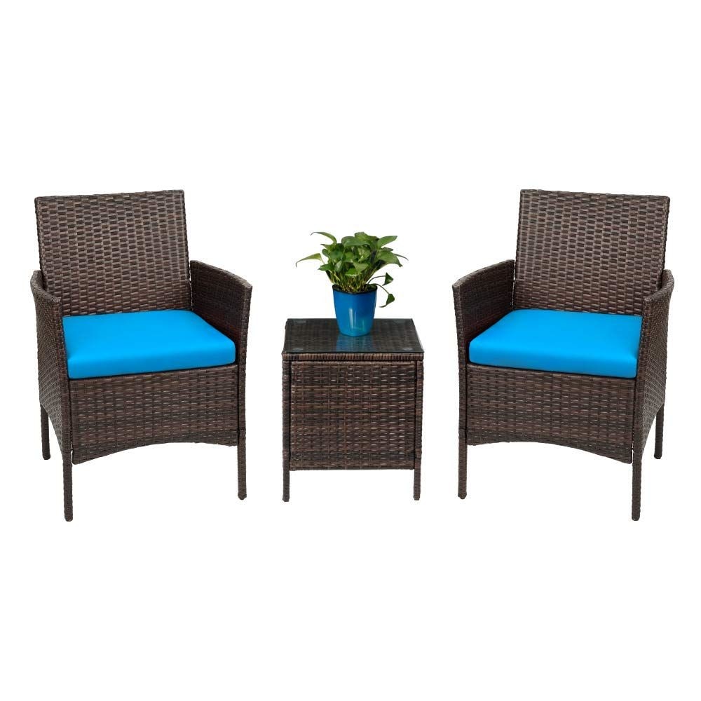 Ensemble de meubles de jardin Homall 3 pièces, chaises en rotin synthétique avec table