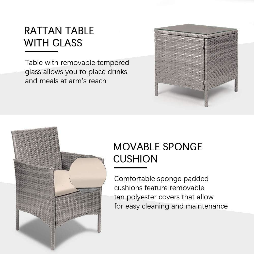 Ensemble de meubles de jardin Homall 3 pièces, chaises en rotin synthétique avec table