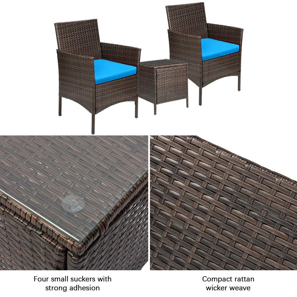 Ensemble de meubles de jardin Homall 3 pièces, chaises en rotin synthétique avec table