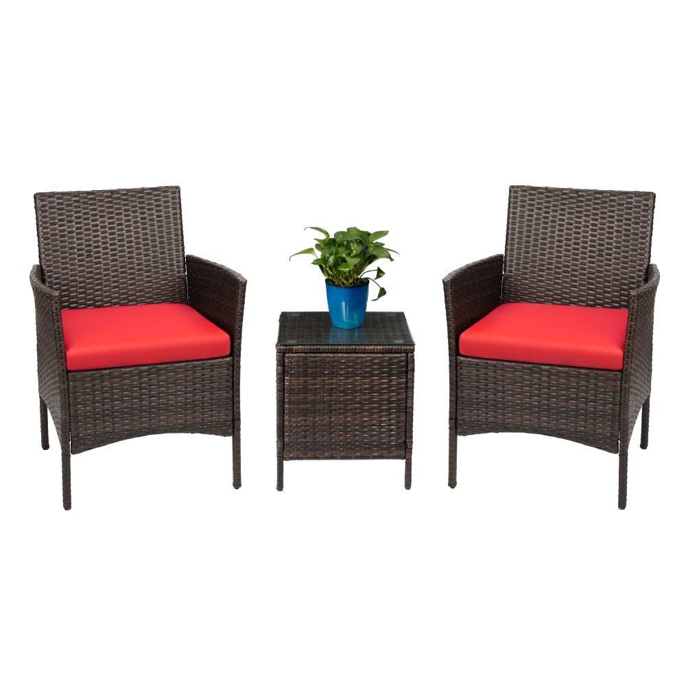 Ensemble de meubles de jardin Homall 3 pièces, chaises en rotin synthétique avec table