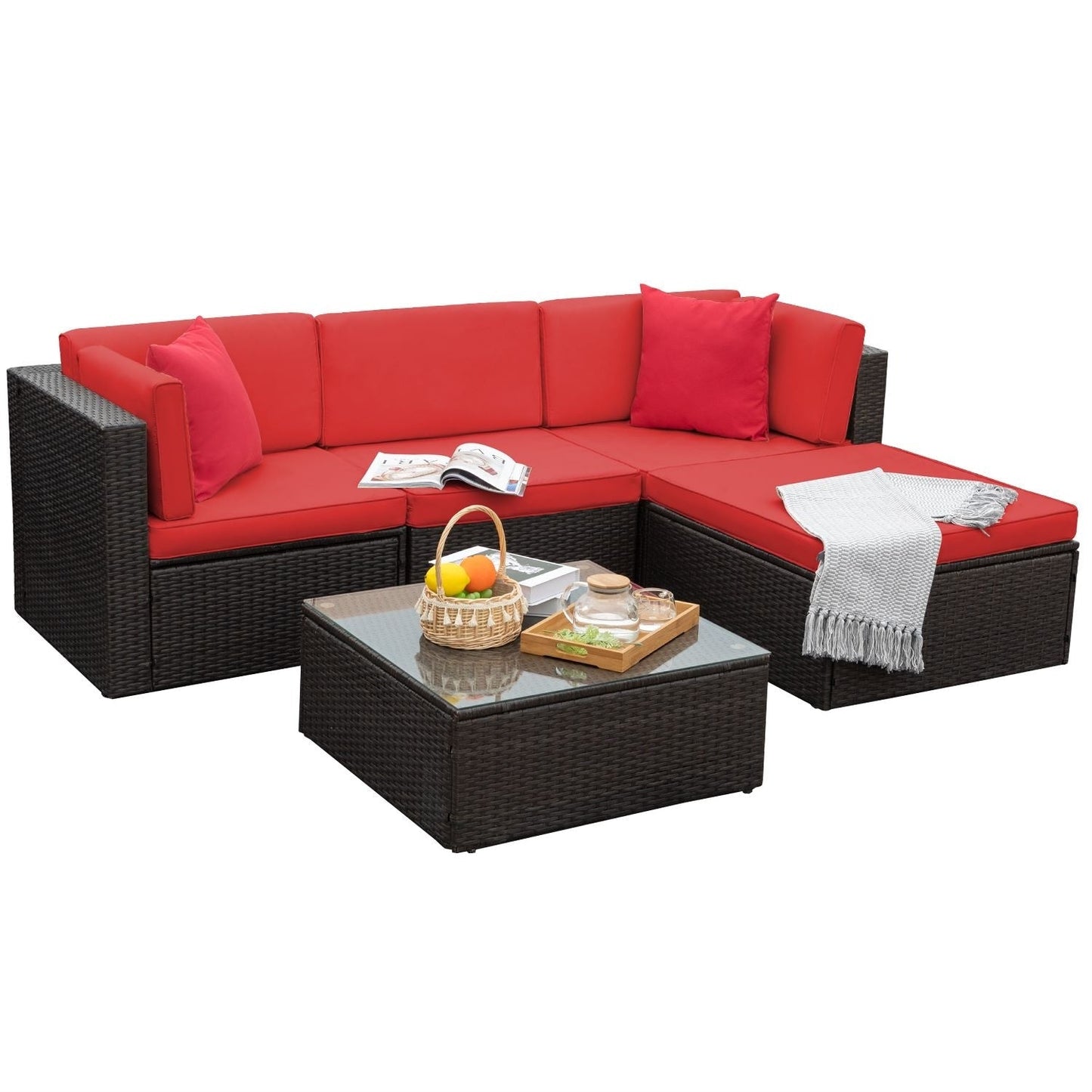 Ensemble de meubles de jardin Homall 5 pièces en osier et canapé d'extérieur en rotin