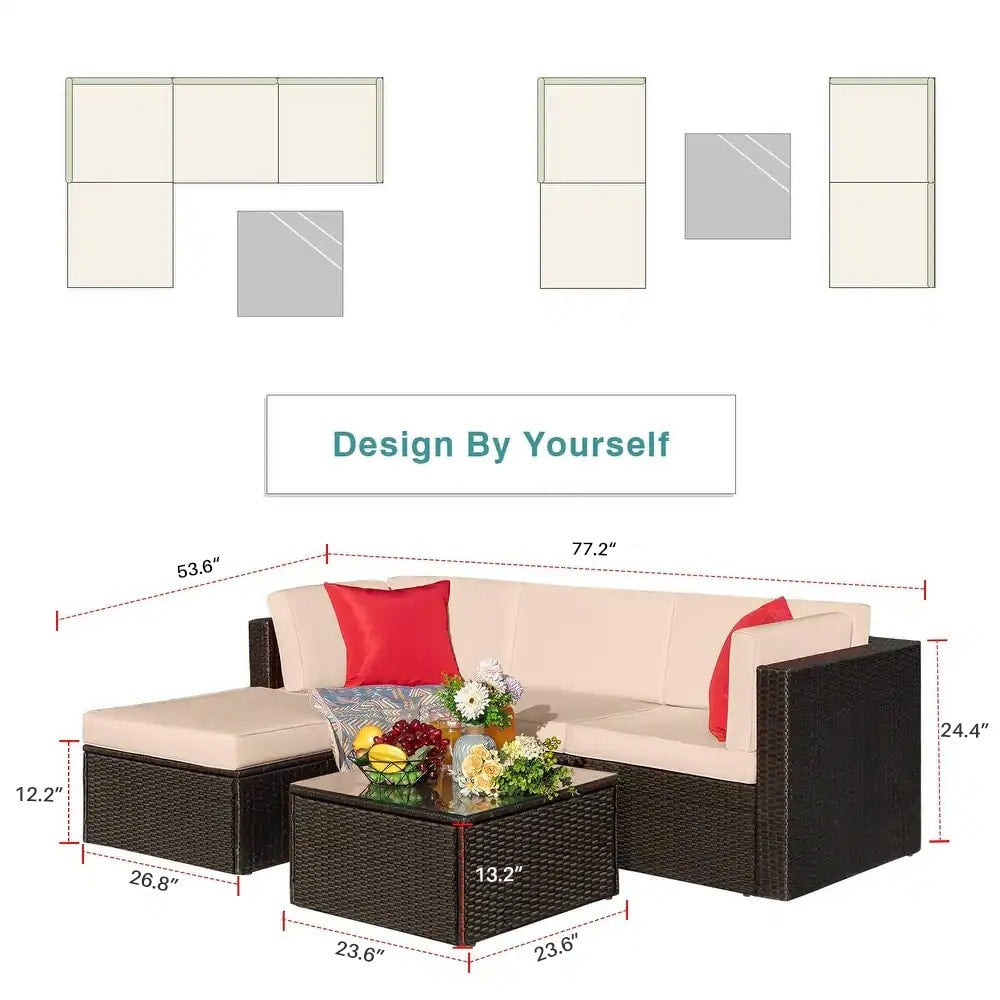 Ensemble de meubles de jardin Homall 5 pièces en osier et canapé d'extérieur en rotin