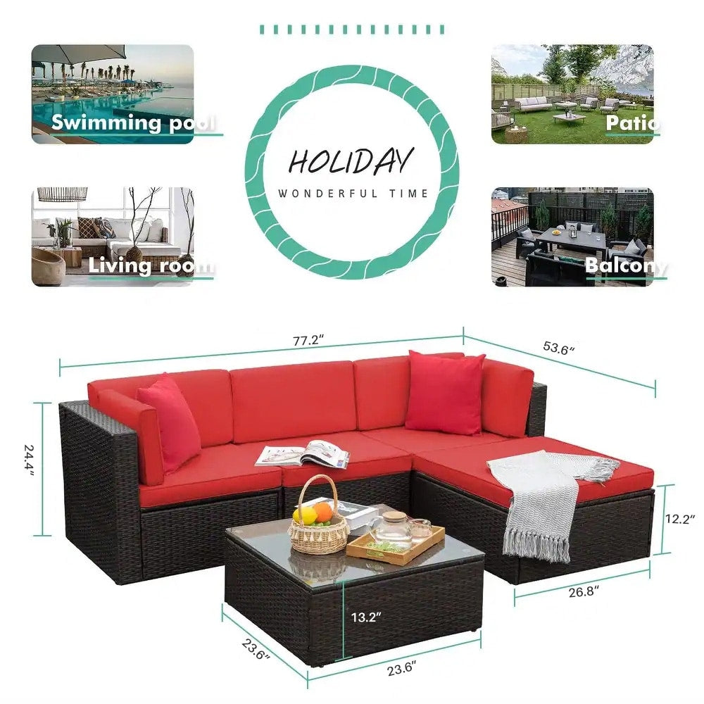 Ensemble de meubles de jardin Homall 5 pièces en osier et canapé d'extérieur en rotin