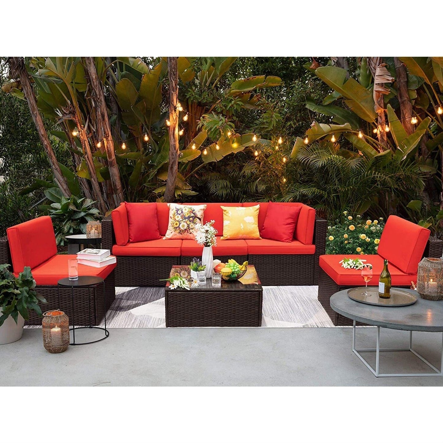 Ensemble de meubles de patio Homall 6 pièces, canapé d'extérieur sectionnel en rotin, tissage manuel, ensemble de conversation pour patio en osier