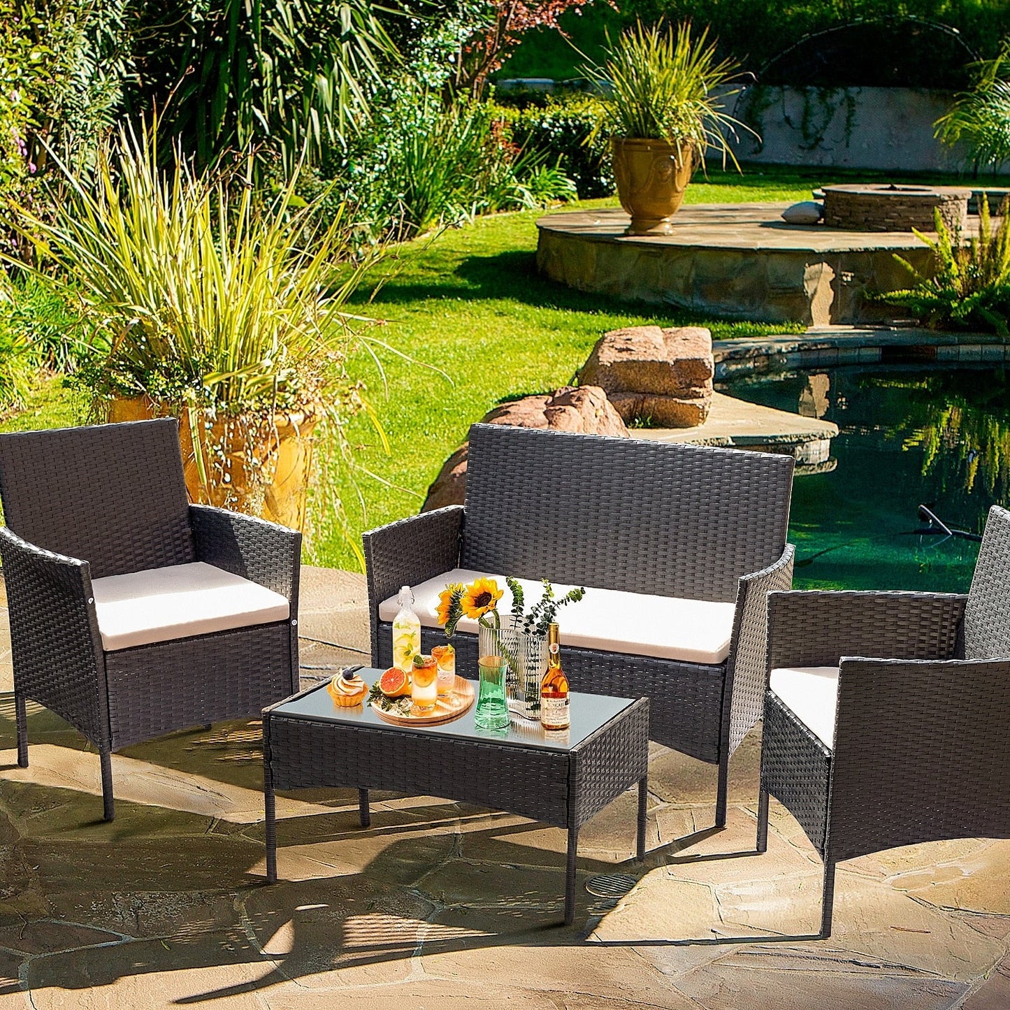 Ensemble de patio extérieur Homall PE Rattan 4 pièces
