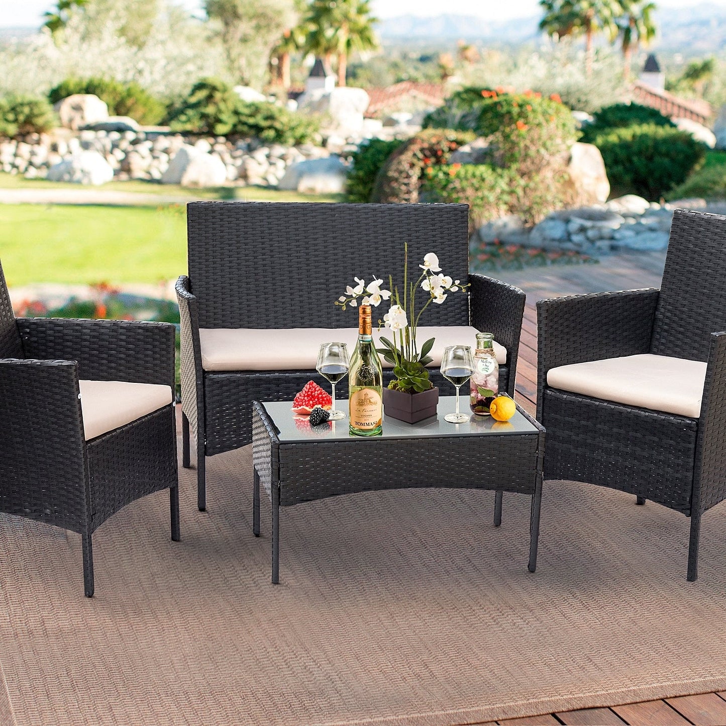 Ensemble de patio extérieur Homall PE Rattan 4 pièces