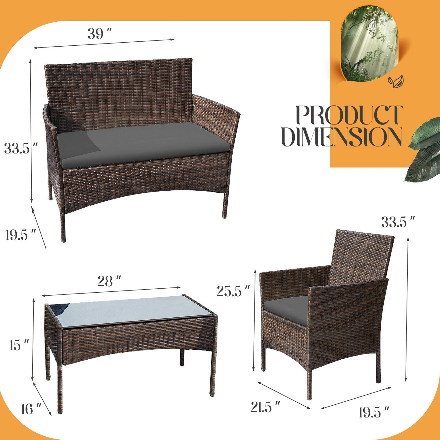 Ensemble de patio extérieur Homall PE Rattan 4 pièces
