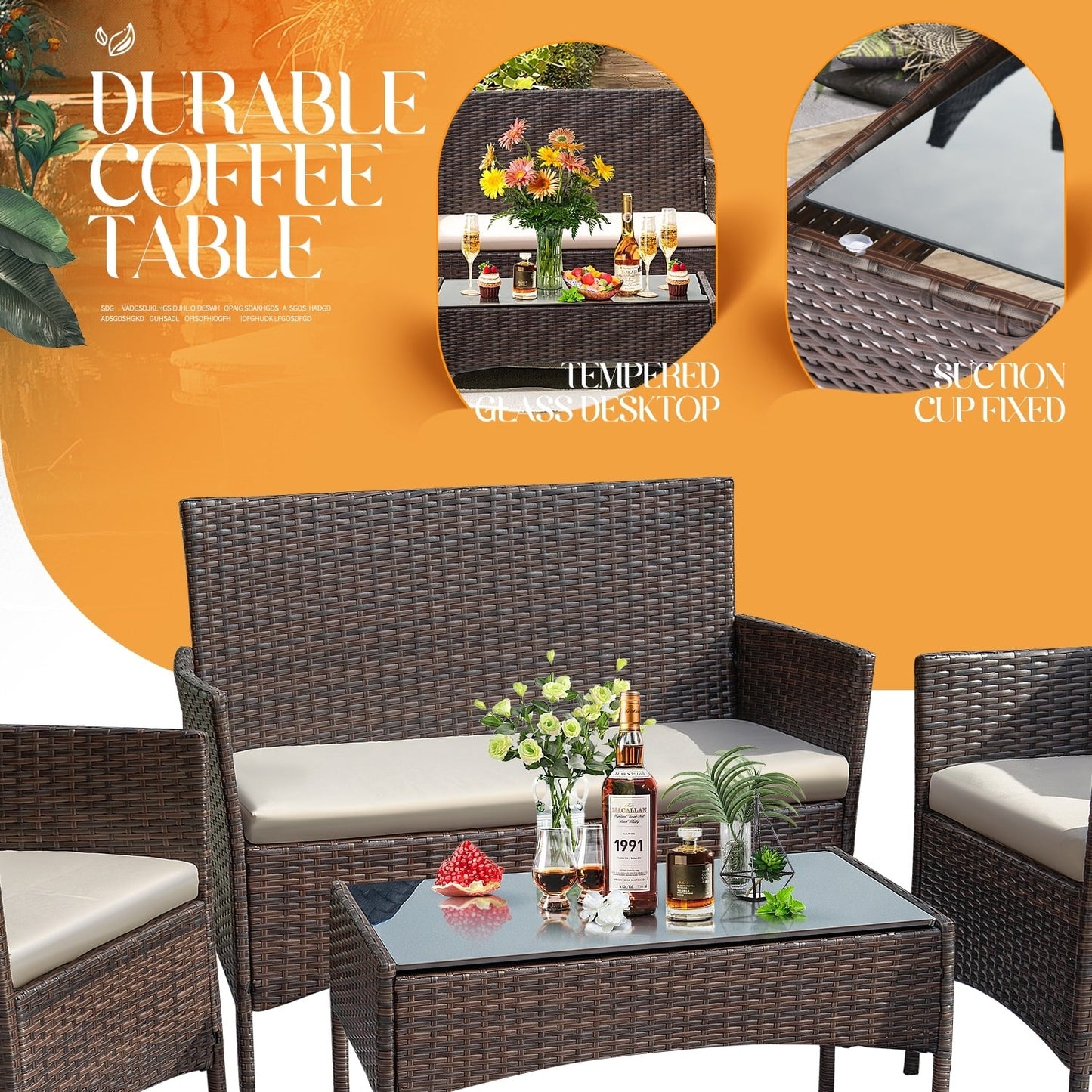Ensemble de patio extérieur Homall PE Rattan 4 pièces