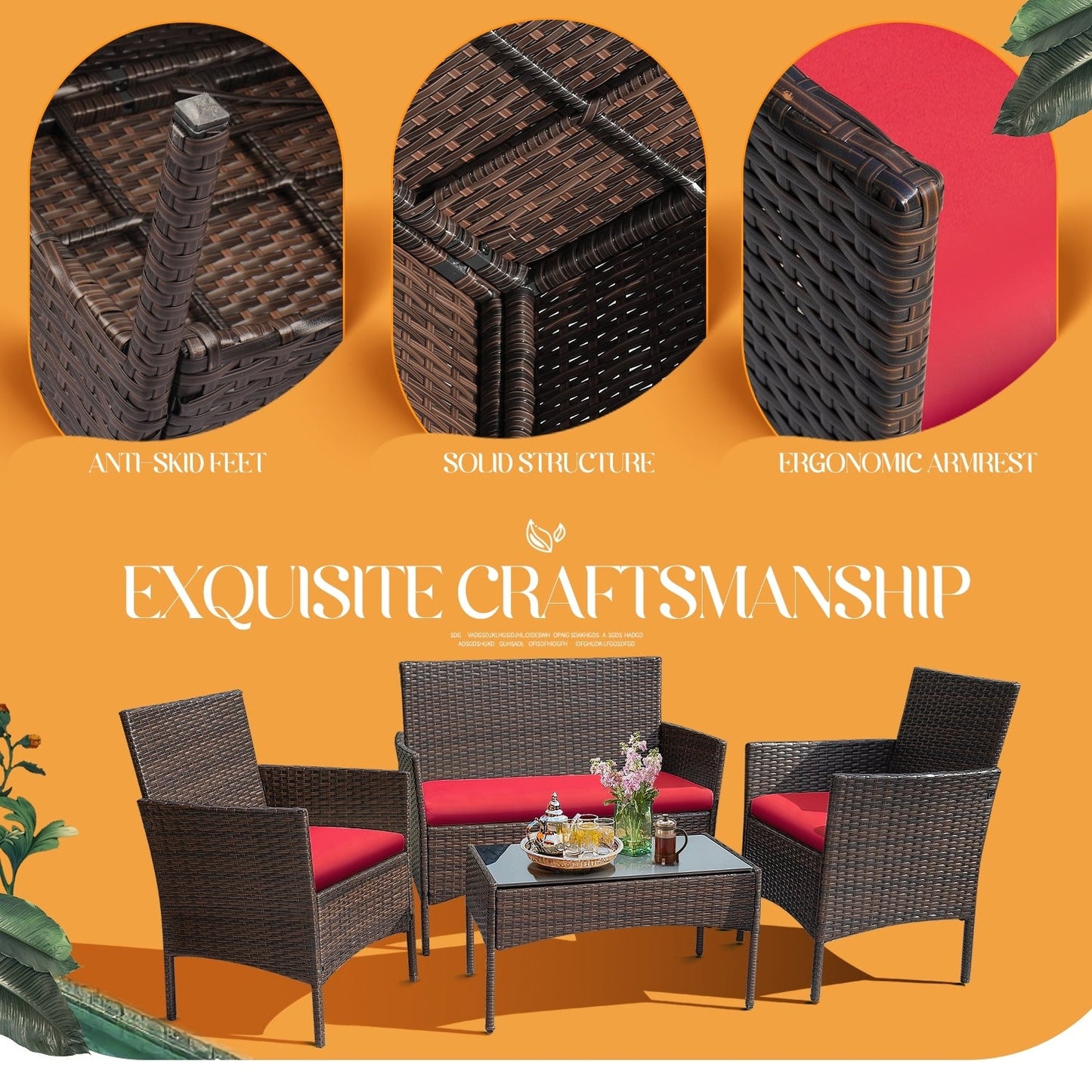 Ensemble de patio extérieur Homall PE Rattan 4 pièces