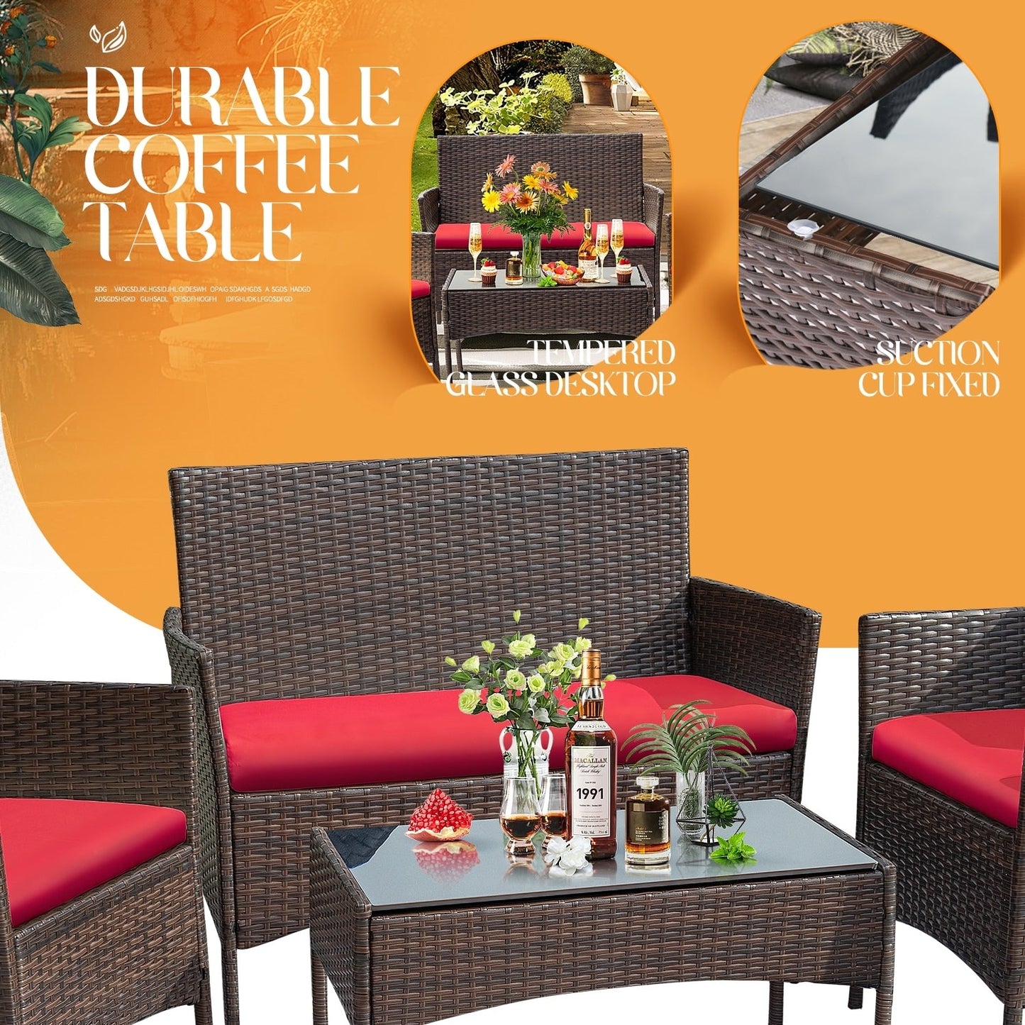 Ensemble de patio extérieur Homall PE Rattan 4 pièces