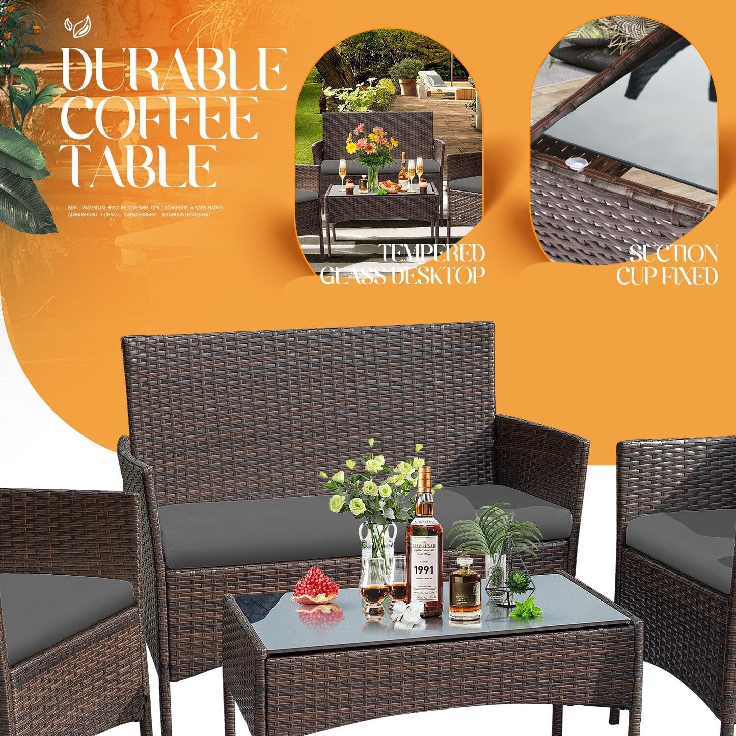 Ensemble de patio extérieur Homall PE Rattan 4 pièces
