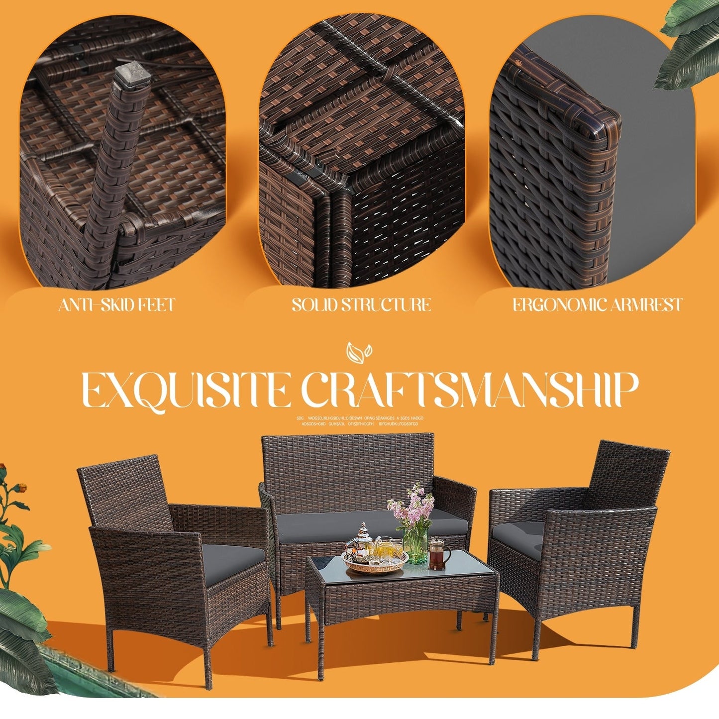 Ensemble de patio extérieur Homall PE Rattan 4 pièces