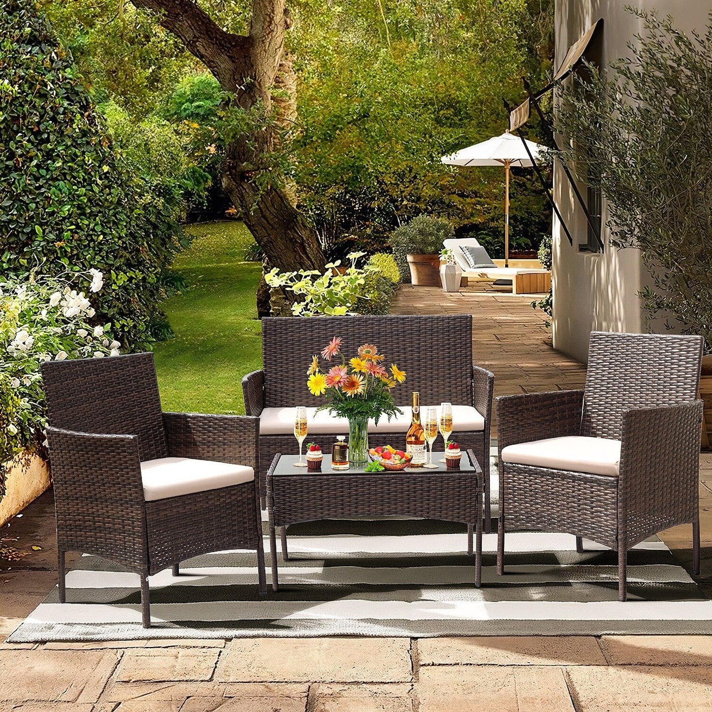 Ensemble de patio extérieur Homall PE Rattan 4 pièces