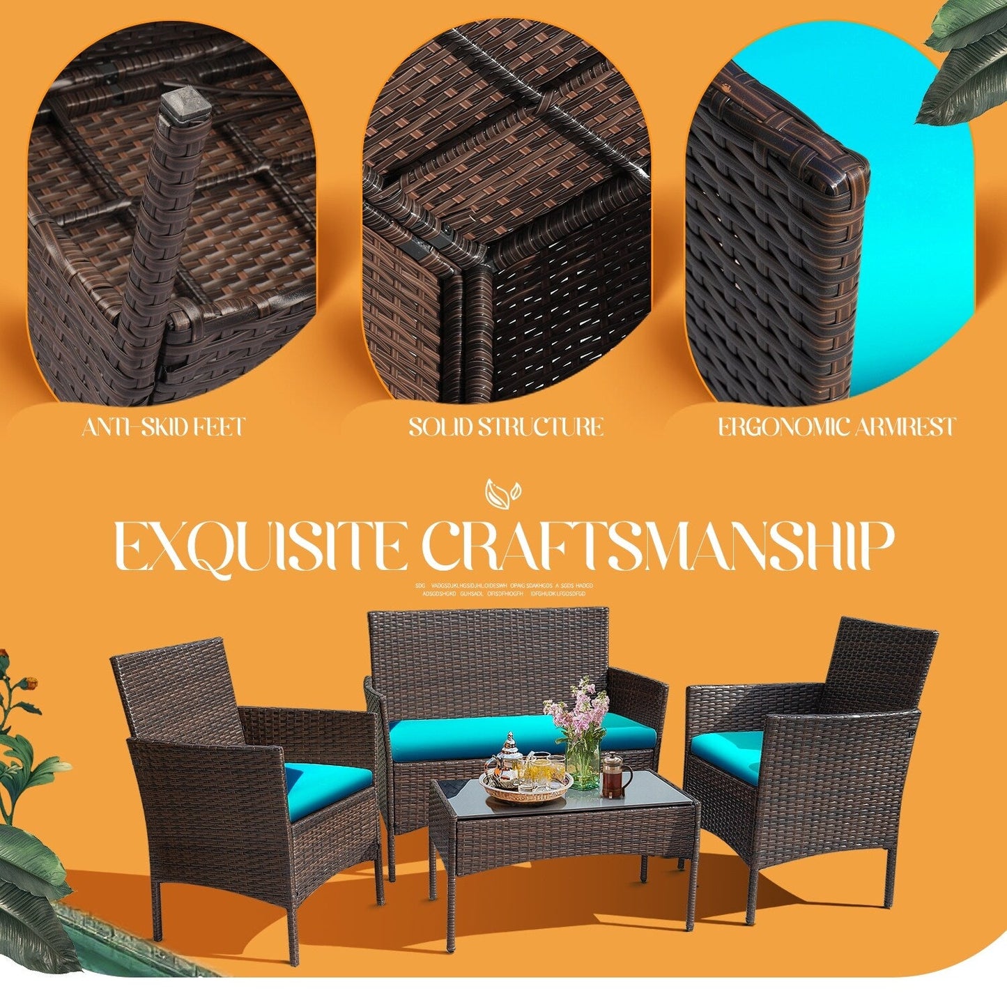 Ensemble de patio extérieur Homall PE Rattan 4 pièces