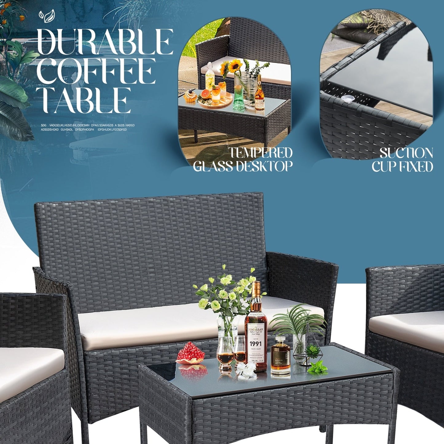 Ensemble de patio extérieur Homall PE Rattan 4 pièces