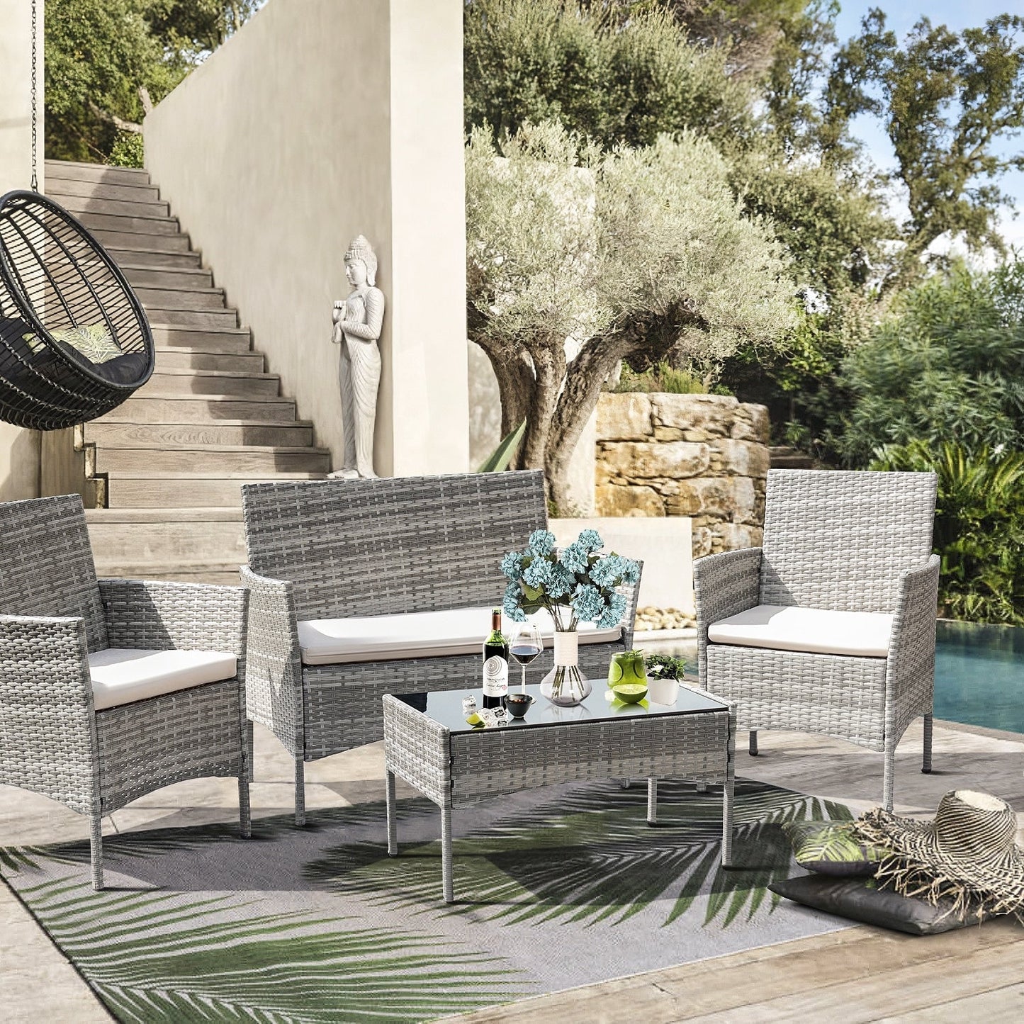 Ensemble de patio extérieur Homall PE Rattan 4 pièces