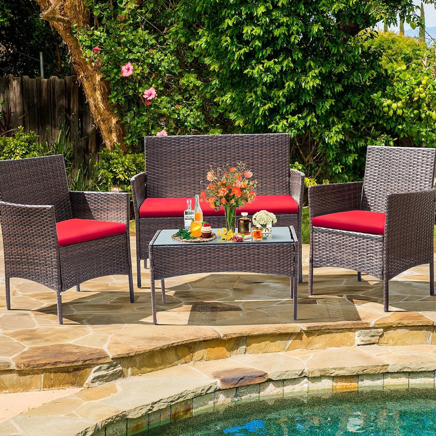Ensemble de patio extérieur Homall PE Rattan 4 pièces