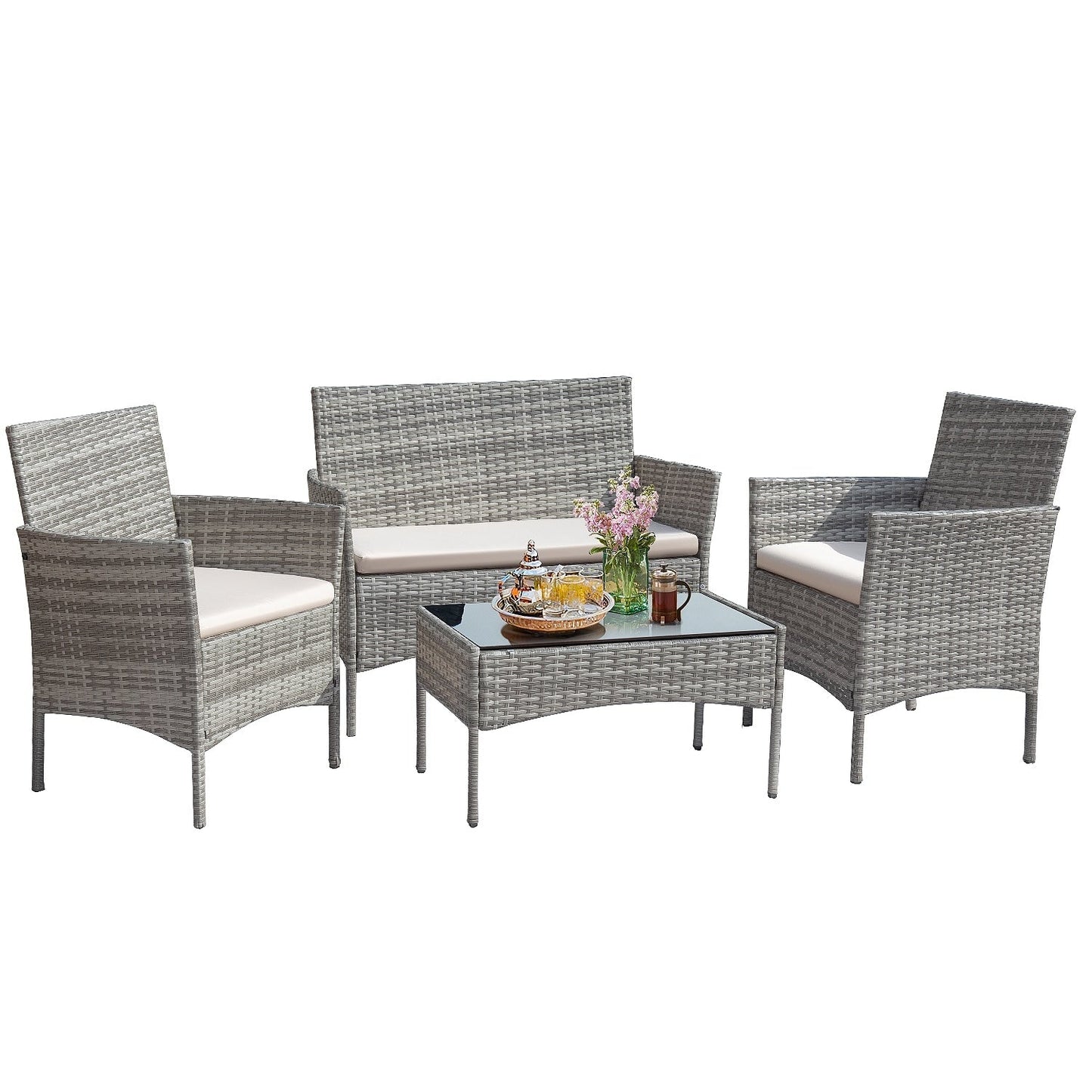 Ensemble de patio extérieur Homall PE Rattan 4 pièces