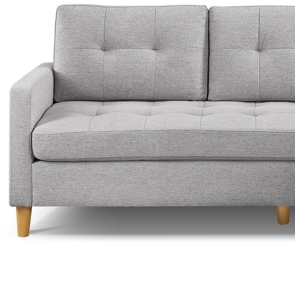 Canapé HomeRoots 87 en polyester gris clair avec pouf et pieds naturels - 87