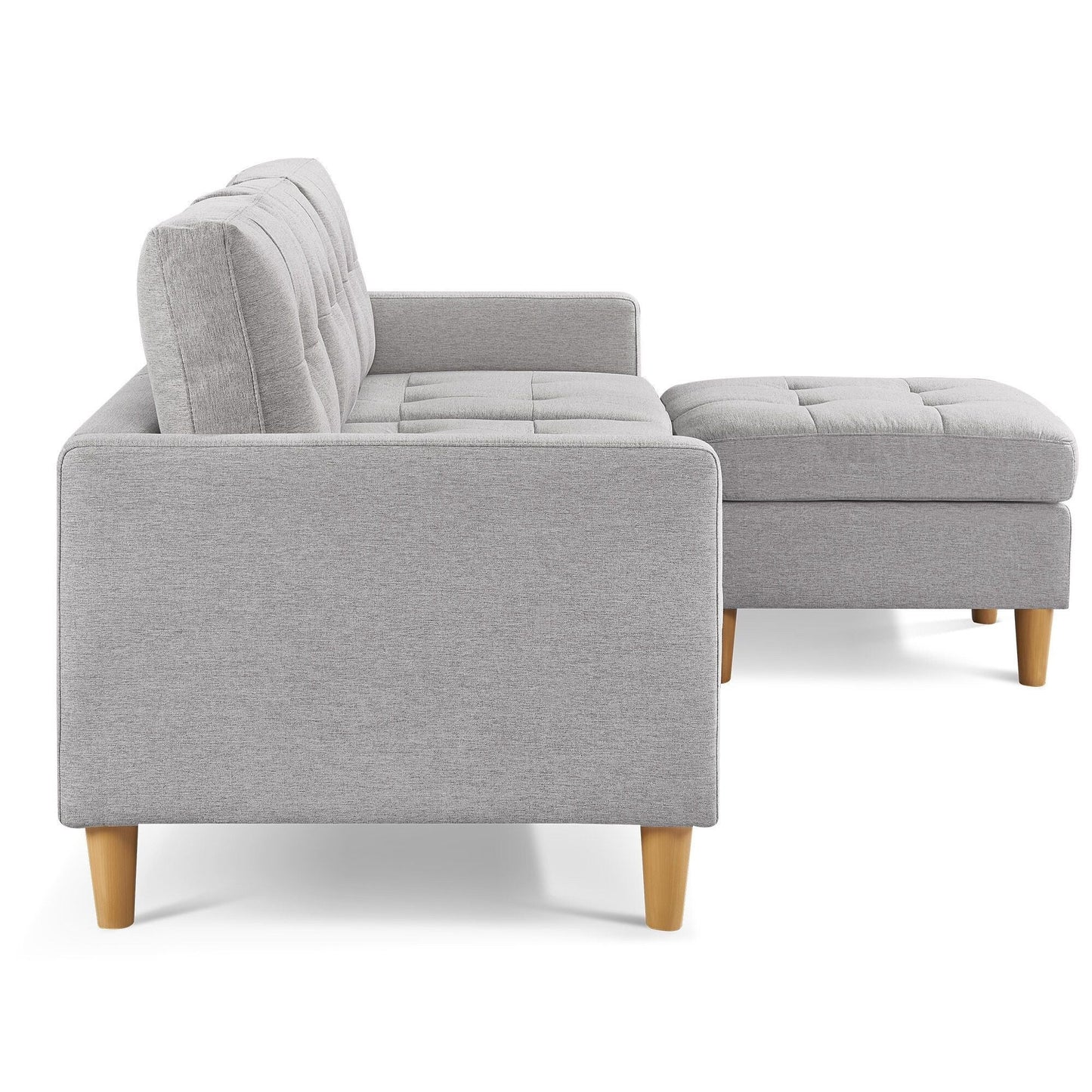 Canapé HomeRoots 87 en polyester gris clair avec pouf et pieds naturels - 87