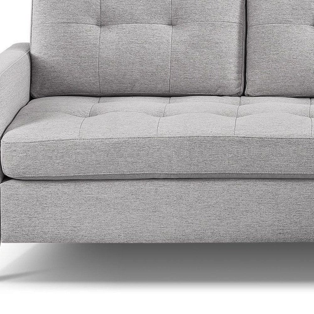 Canapé HomeRoots 87 en polyester gris clair avec pouf et pieds naturels - 87