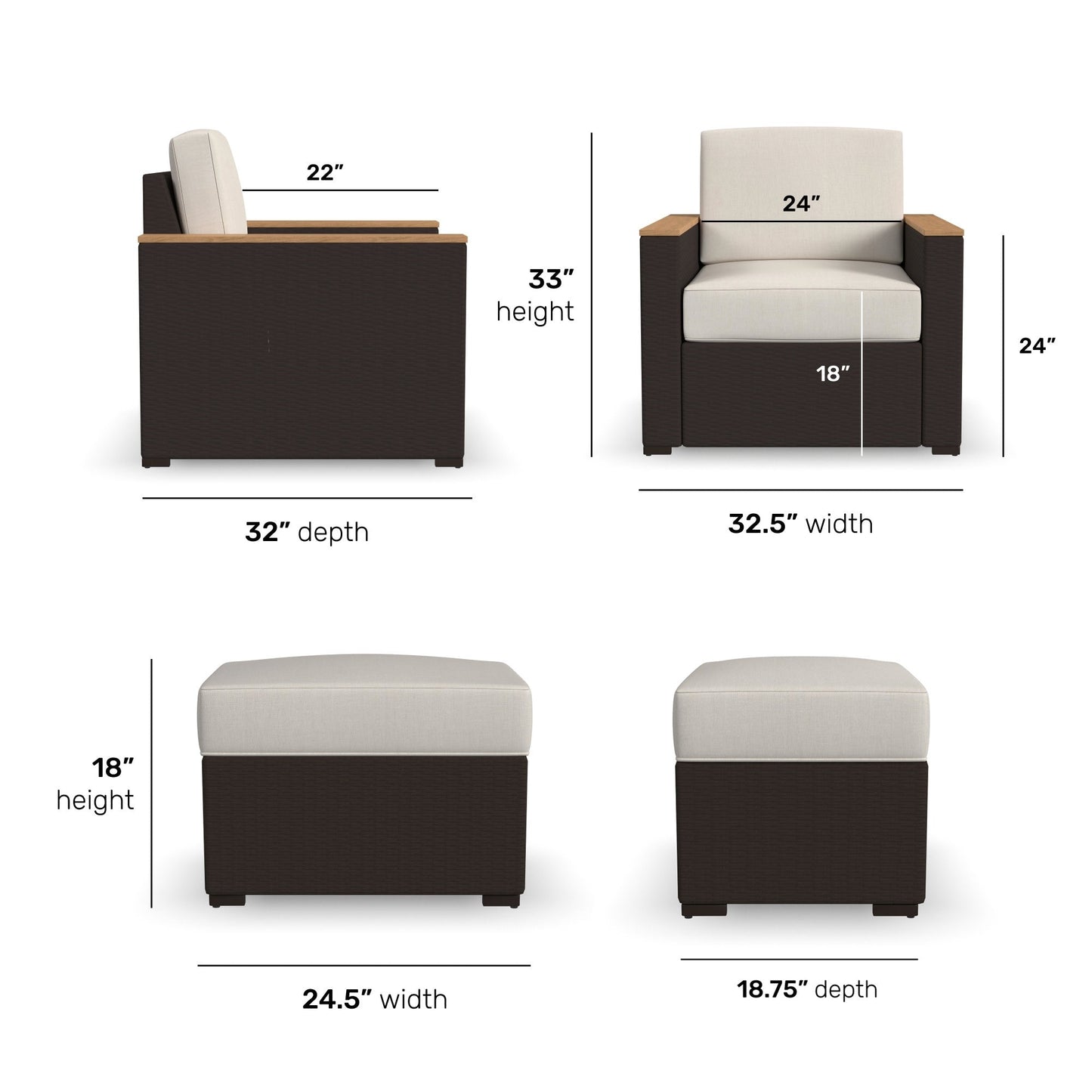 Ensemble de 2 fauteuils et poufs d'extérieur Homestyles Palm Springs