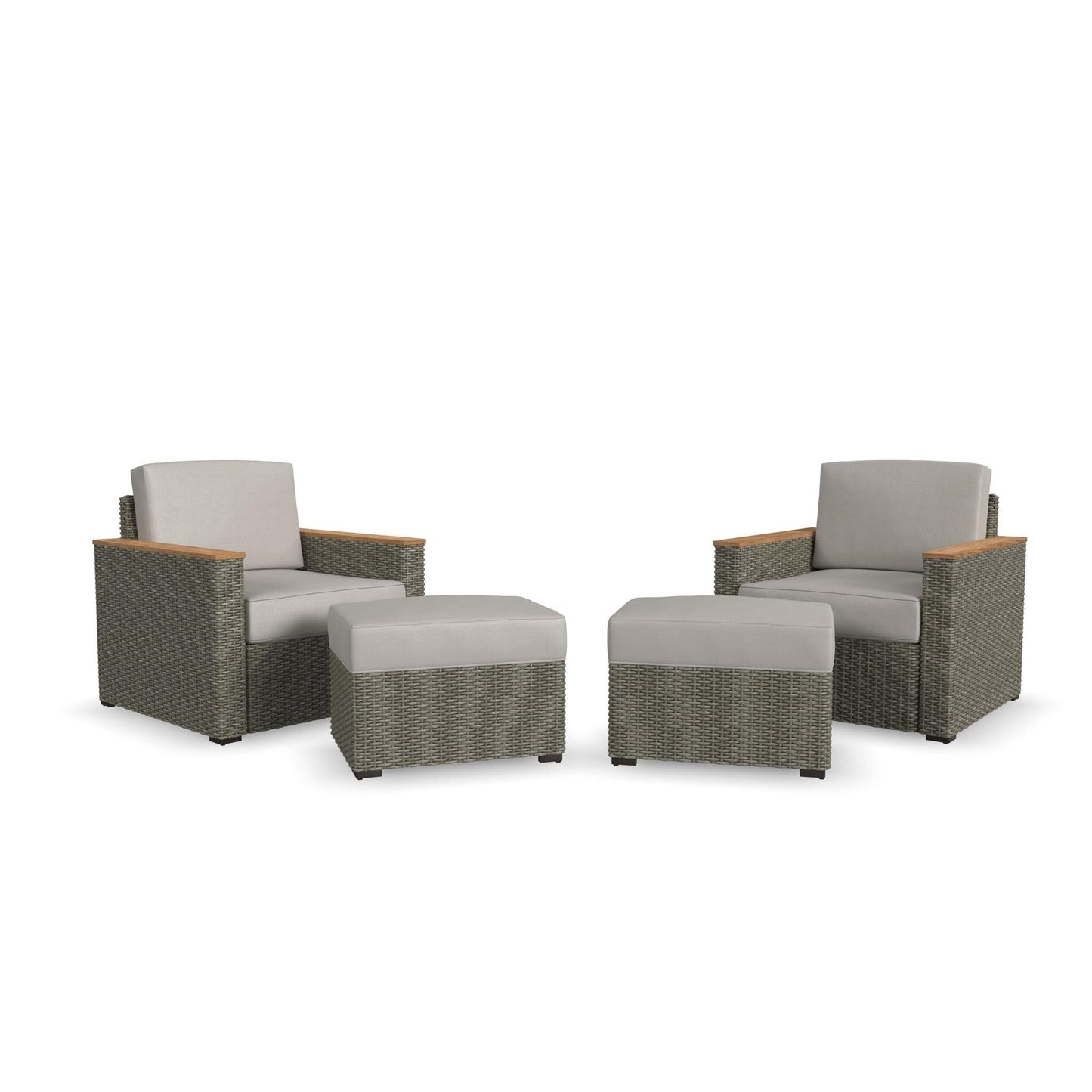 Ensemble de 4 fauteuils et poufs d'extérieur Boca Raton de Homestyles avec coussins
