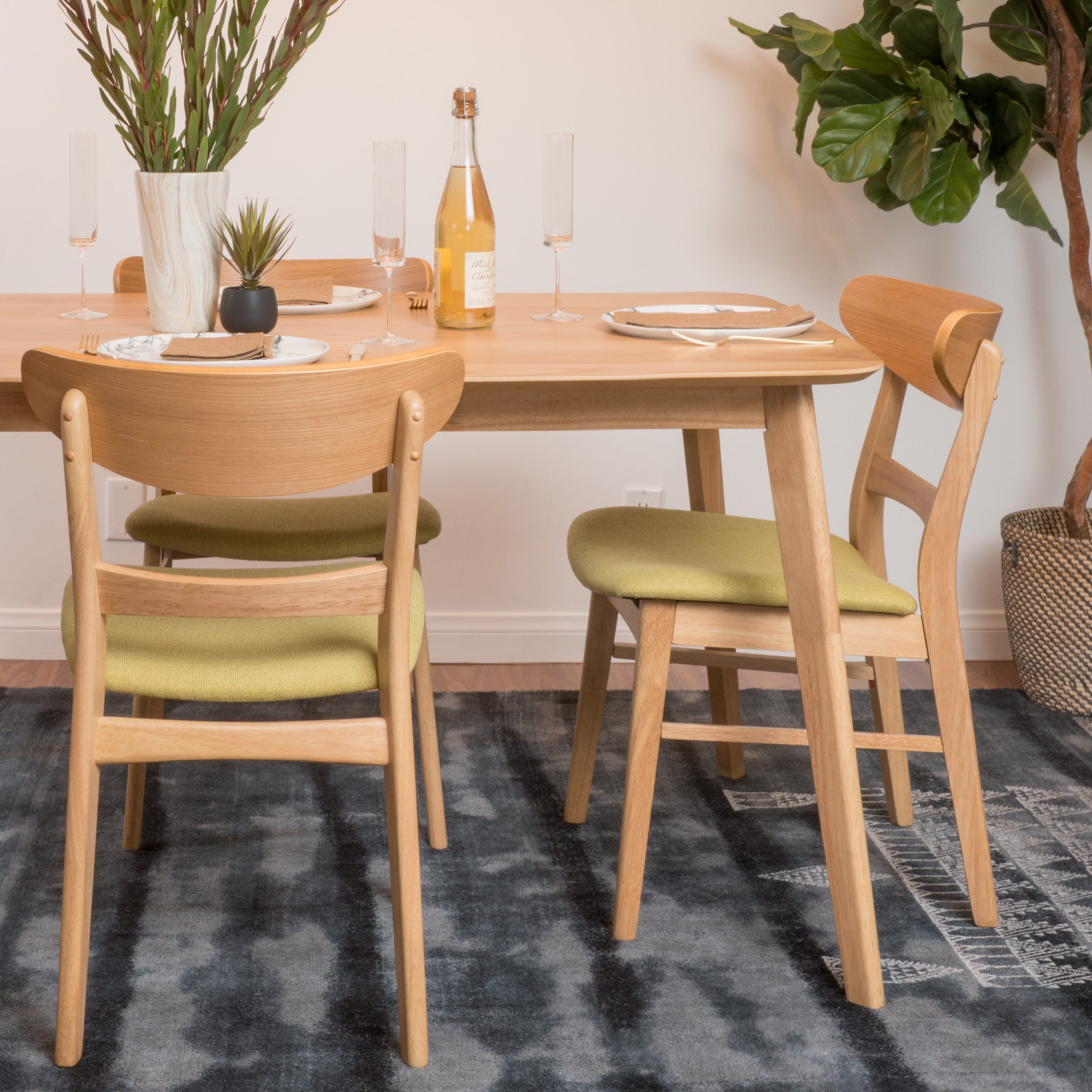 Chaise de salle à manger Abrielle en bois d'hévéa rembourrée, style milieu de siècle, par Christopher Knight Home (lot de 2)