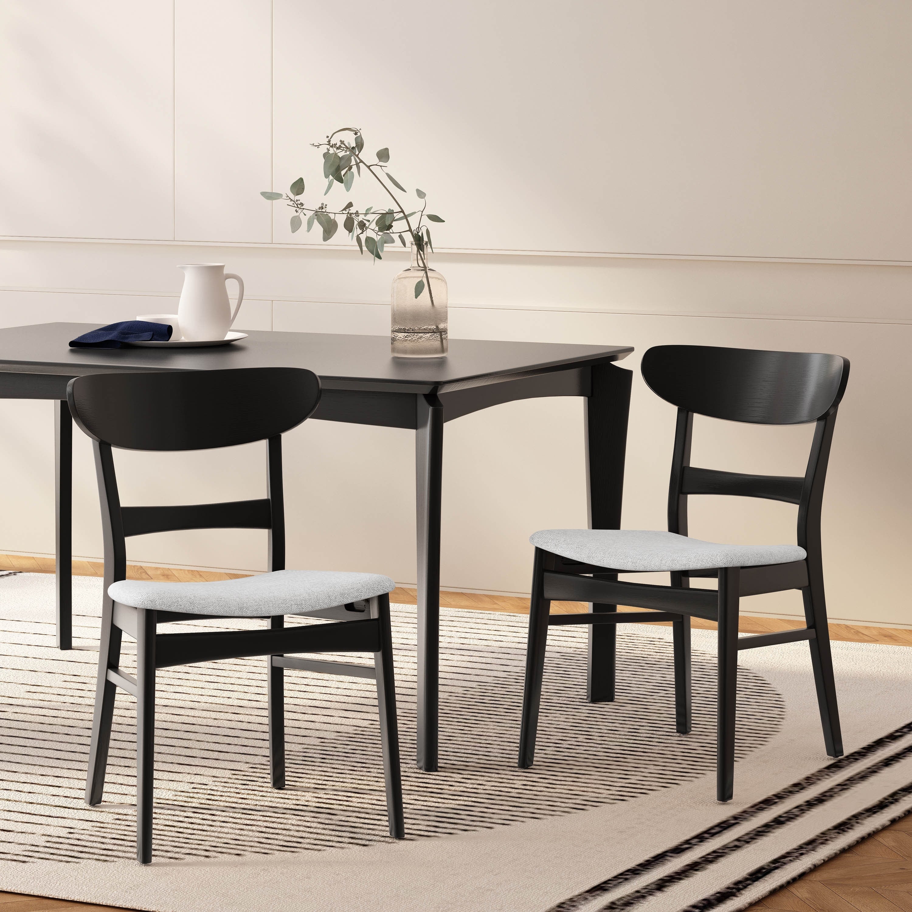 Chaise de salle à manger Abrielle en bois d'hévéa rembourrée, style milieu de siècle, par Christopher Knight Home (lot de 2)