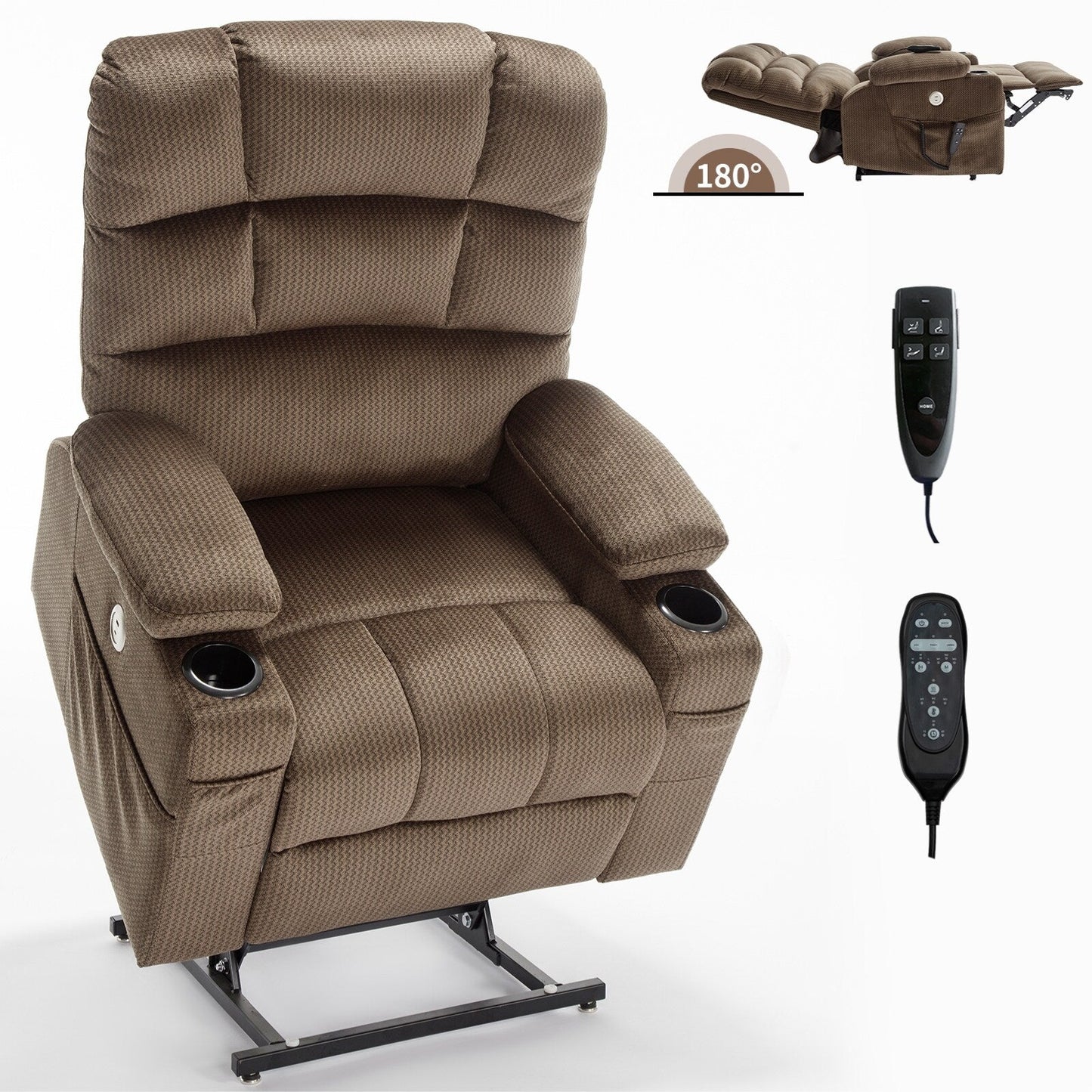 Fauteuil inclinable électrique à double moteur à position infinie, mécanisme de mouvement robuste avec porte-gobelets chauffants et de massage et poches latérales