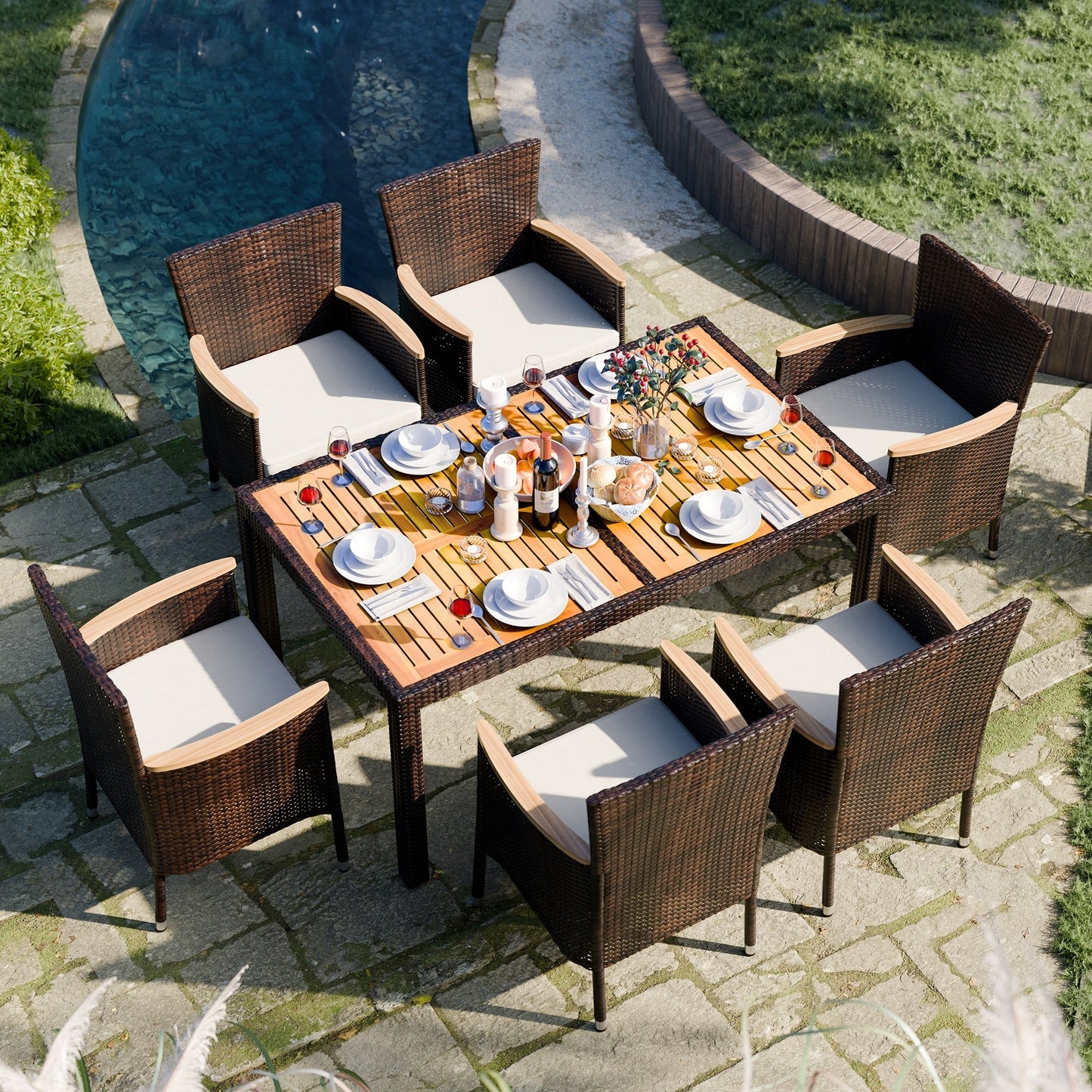 Ensemble de salle à manger d'extérieur Futzca avec table et chaises, 5 ou 7 pièces - N/A