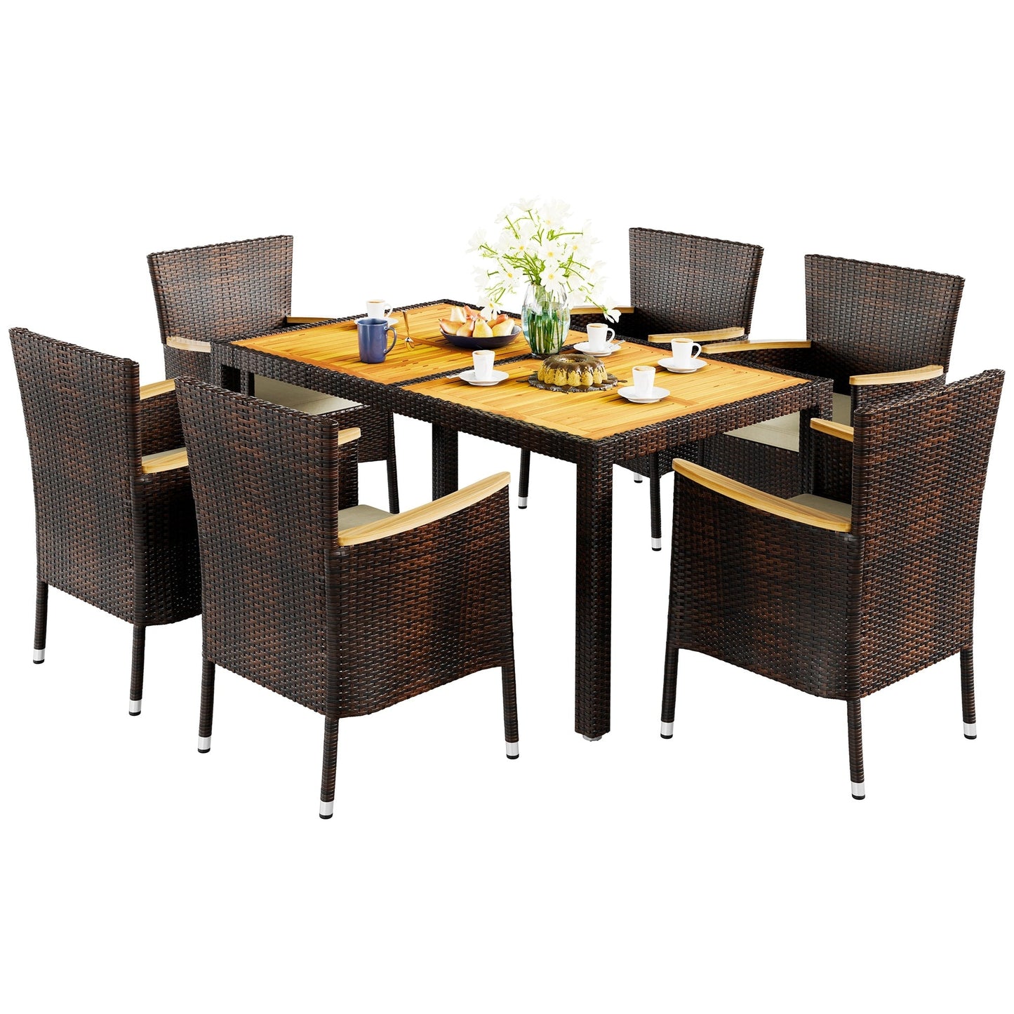 Ensemble de salle à manger d'extérieur Futzca avec table et chaises, 5 ou 7 pièces - N/A