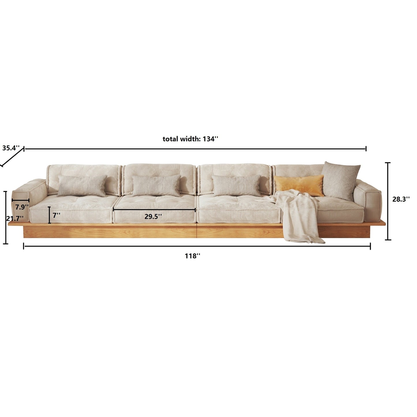 Canapé JASIWAY en velours côtelé beige avec cadre en bois