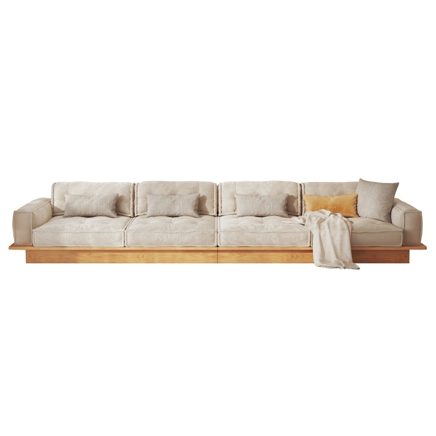 Canapé JASIWAY en velours côtelé beige avec cadre en bois