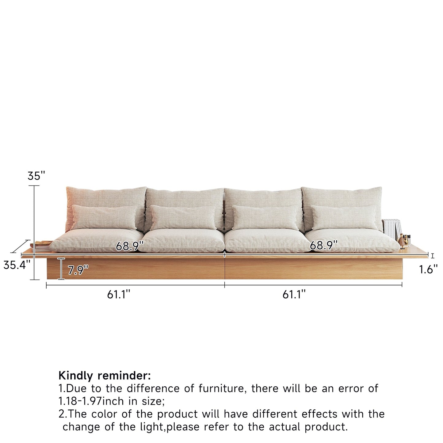 Canapé JASIWAY en coton beige avec cadre en bois
