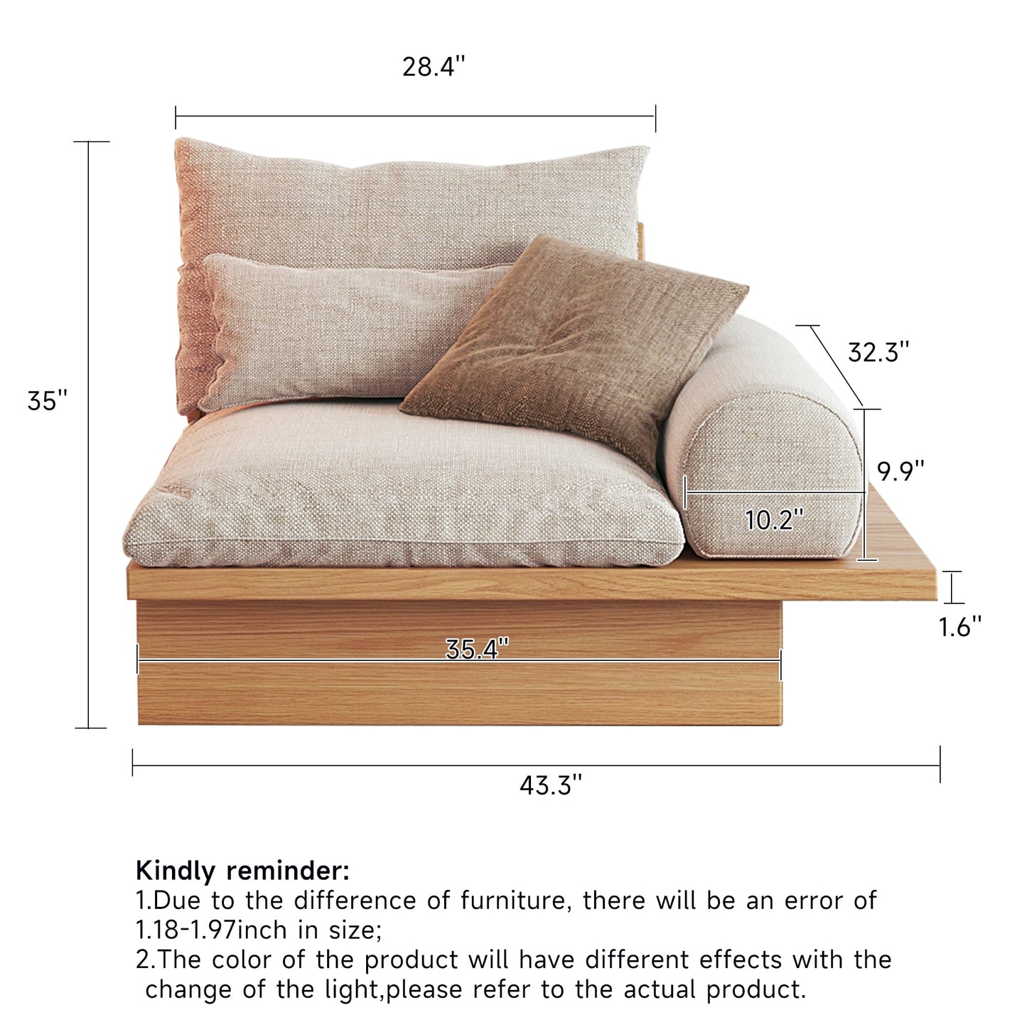 Canapé JASIWAY en coton beige avec cadre en bois