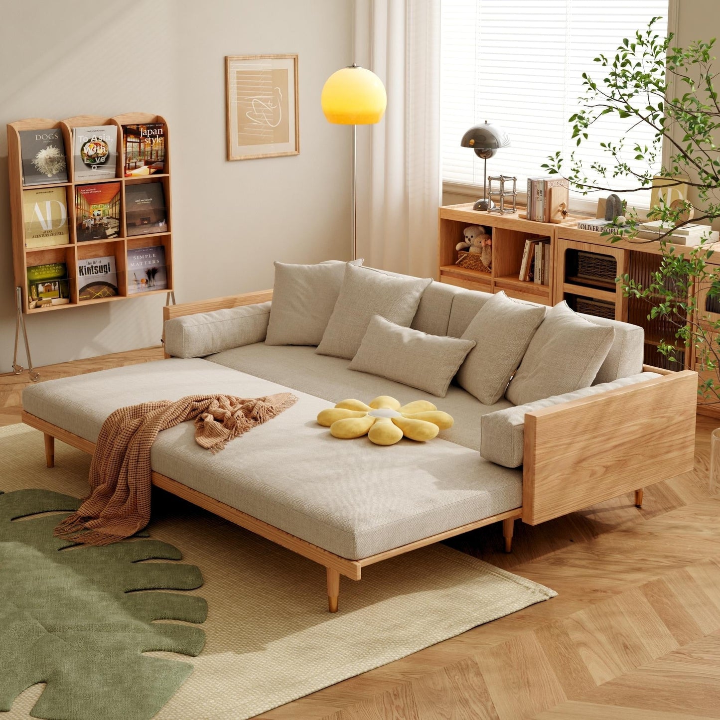 Canapé-lit moderne rétractable en bois massif JASIWAY