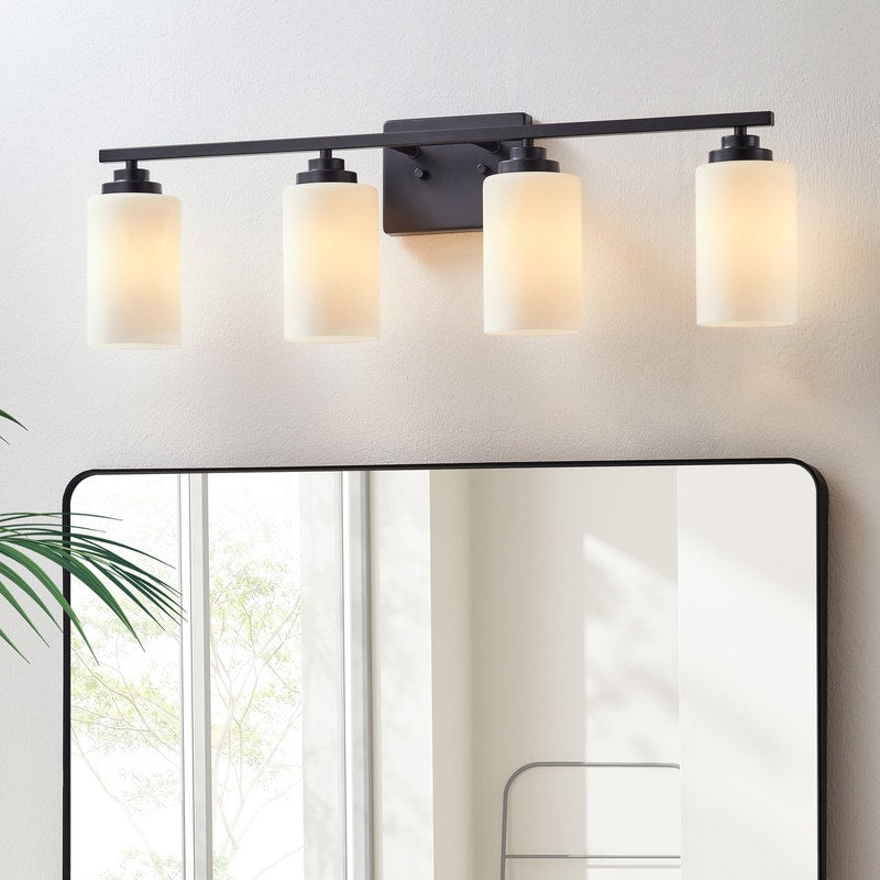 Applique de salle de bain KAWOTI à 4 lampes à intensité variable avec verre blanc givré