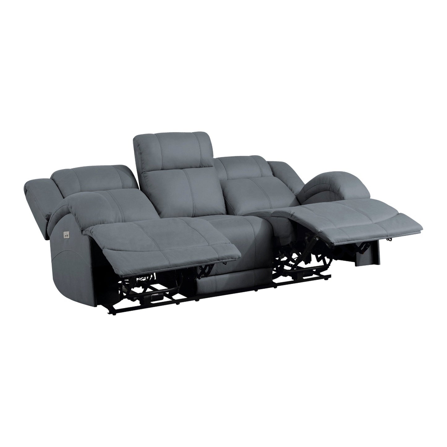 Canapé inclinable électrique double Kate 82 pouces, ports USB, microfibre bleue, bois