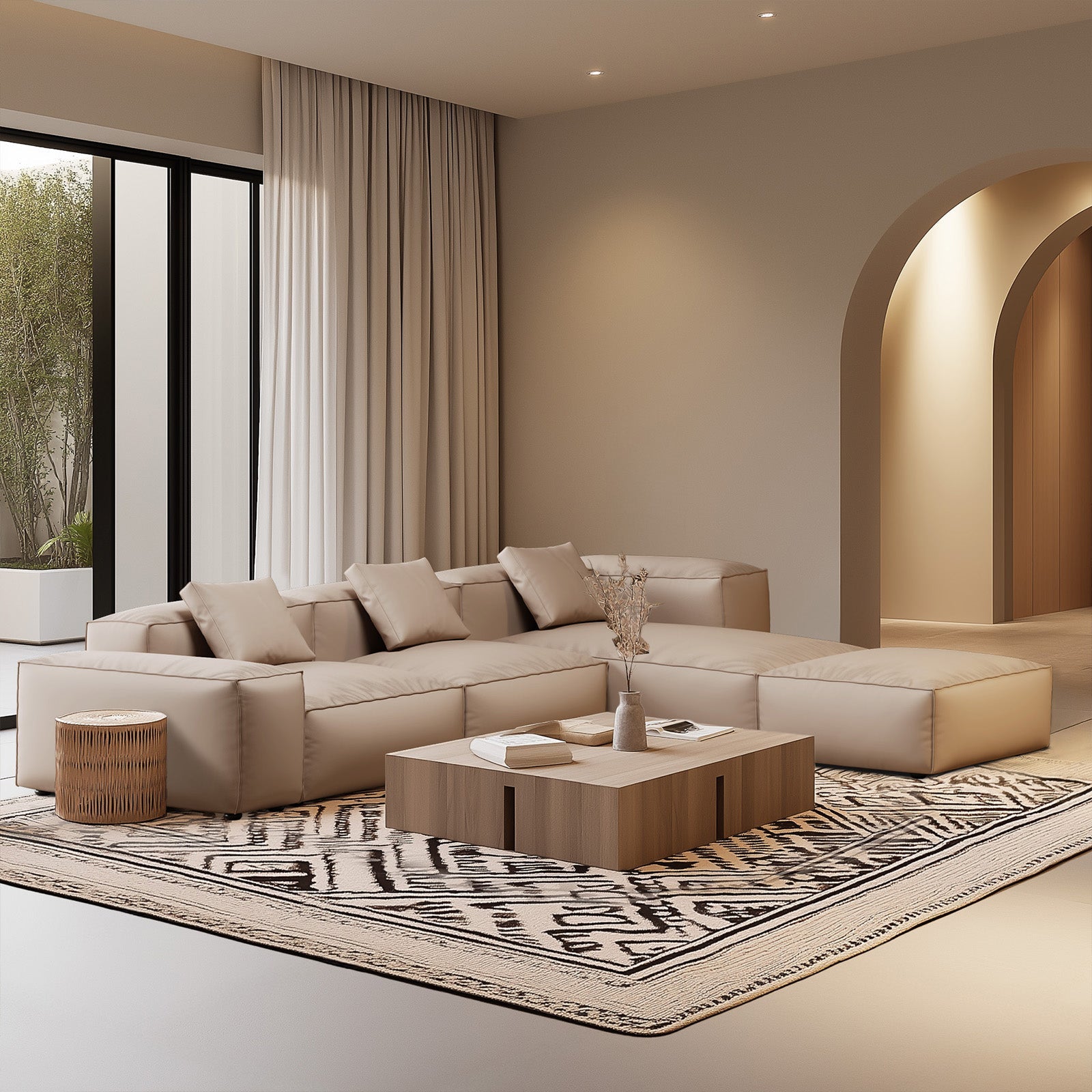 Cube Modular Khaki Genuine Leather Sectional