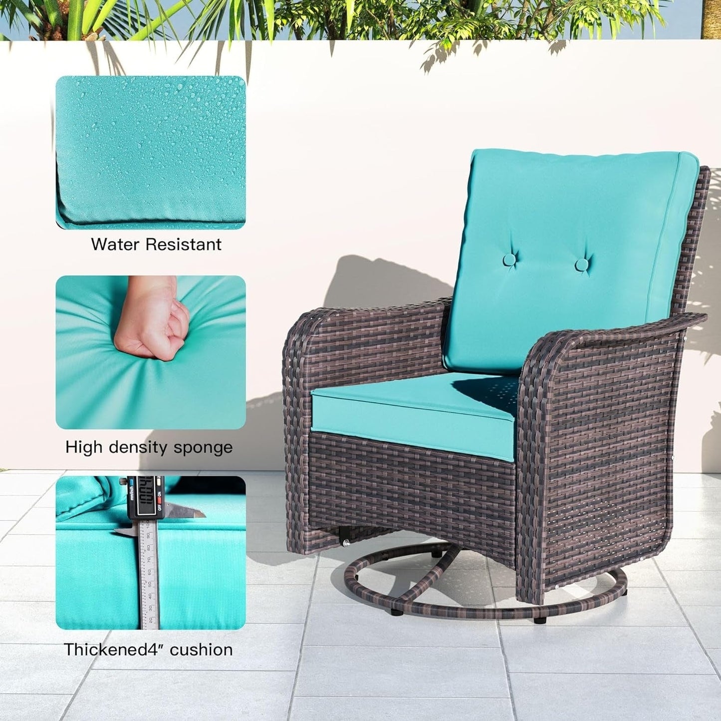 Ensemble de meubles de patio 3 pièces Kullavik, chaises pivotantes à bascule pour l'extérieur