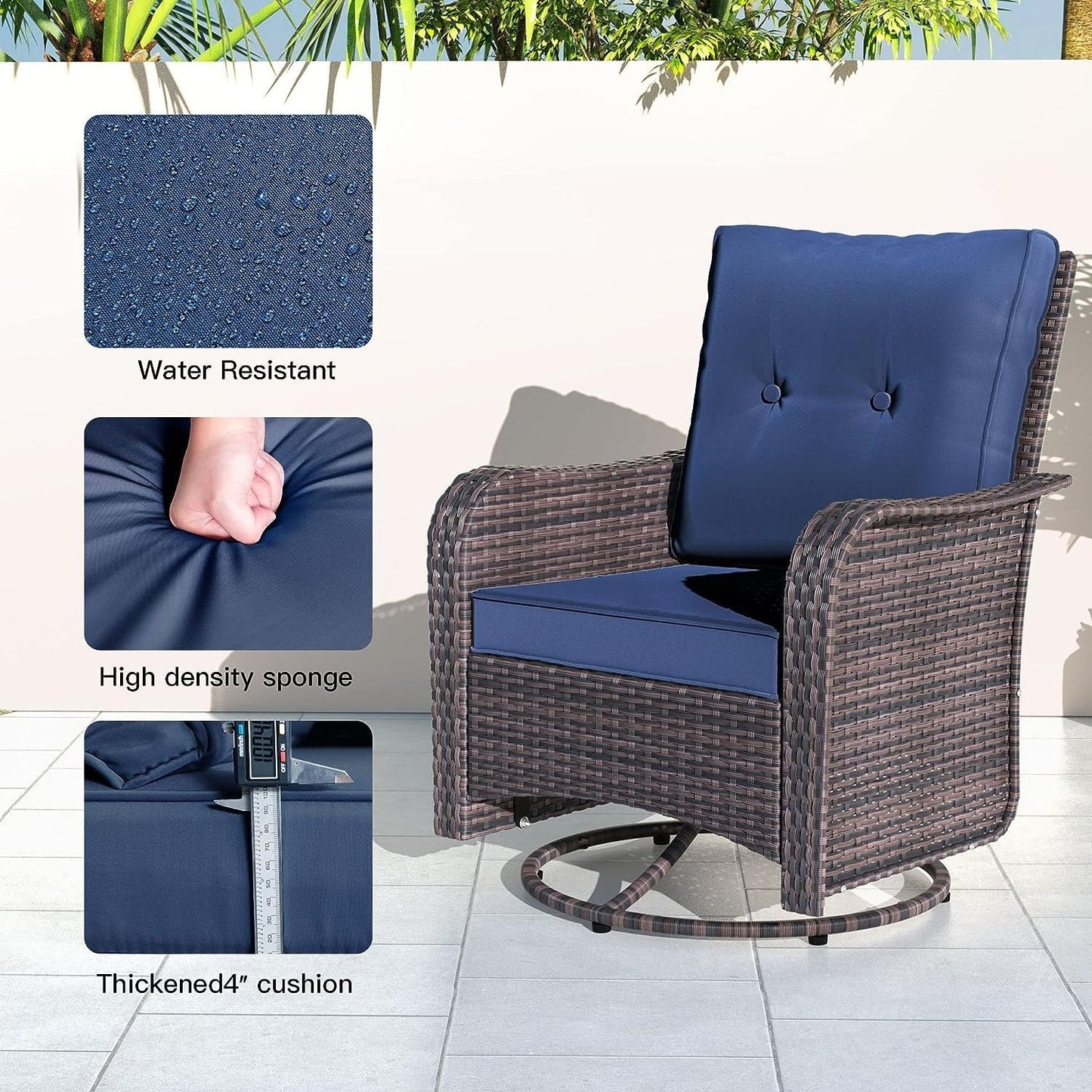 Ensemble de meubles de patio 3 pièces Kullavik, chaises pivotantes à bascule pour l'extérieur