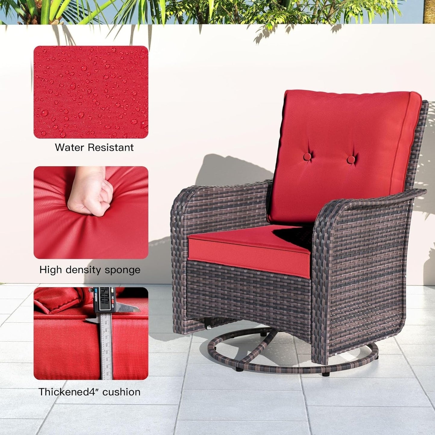 Ensemble de meubles de patio 3 pièces Kullavik, chaises pivotantes à bascule pour l'extérieur