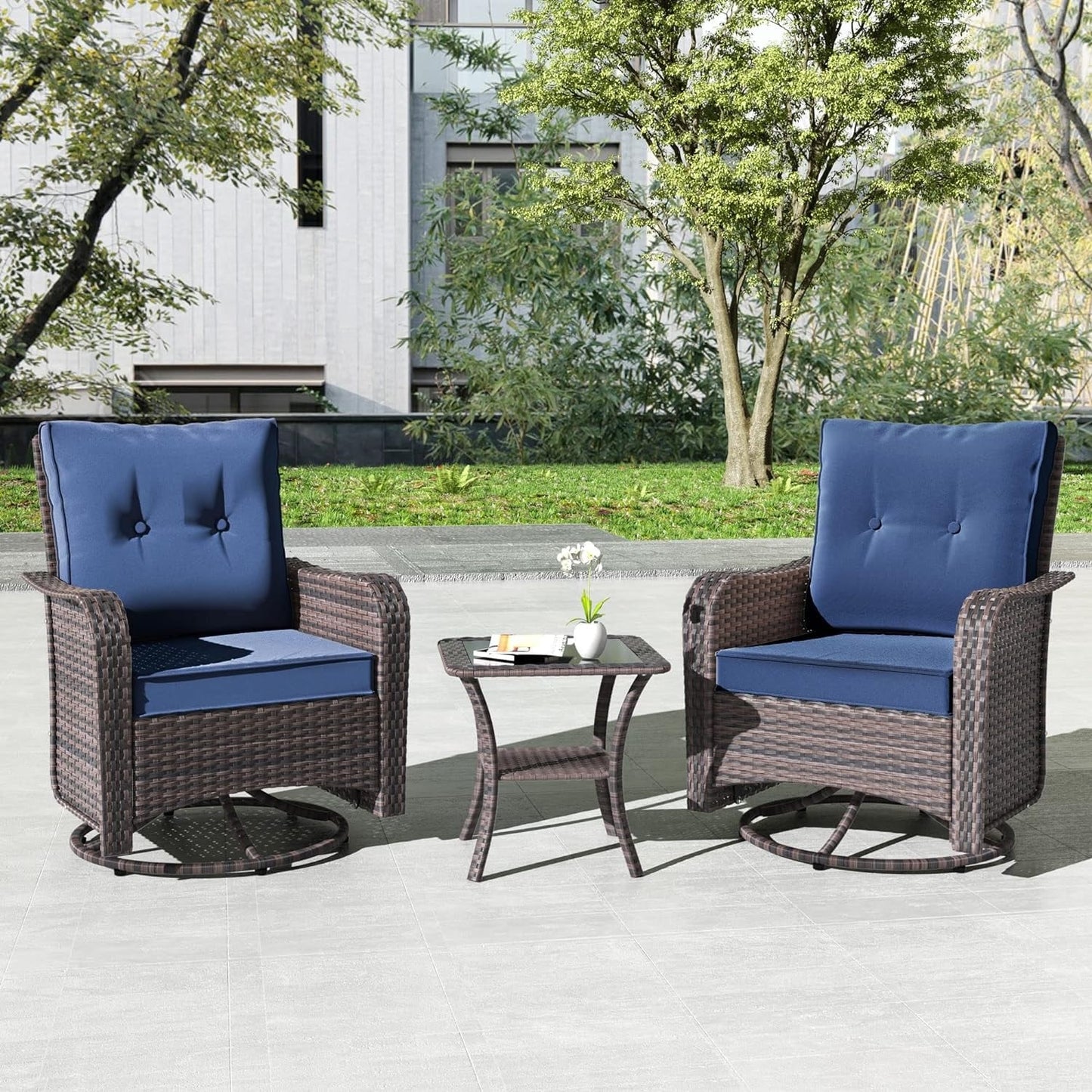 Ensemble de meubles de patio 3 pièces Kullavik, chaises pivotantes à bascule pour l'extérieur