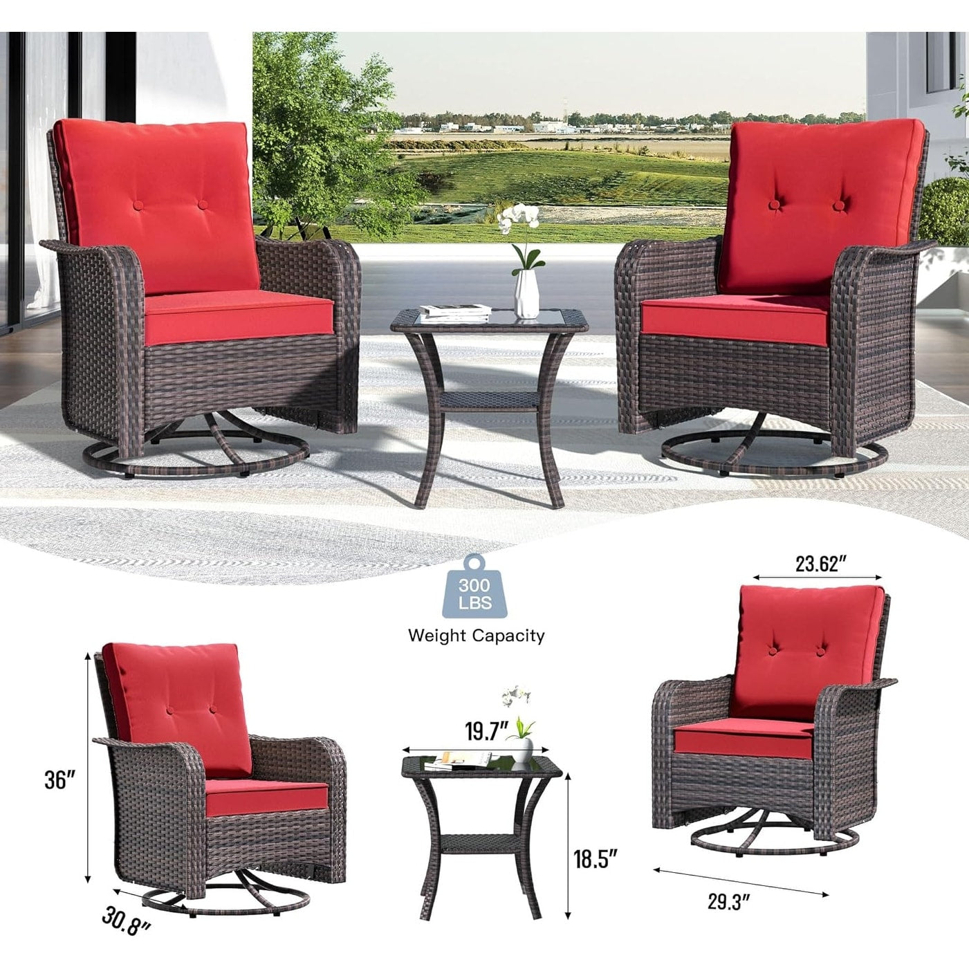 Ensemble de meubles de patio 3 pièces Kullavik, chaises pivotantes à bascule pour l'extérieur