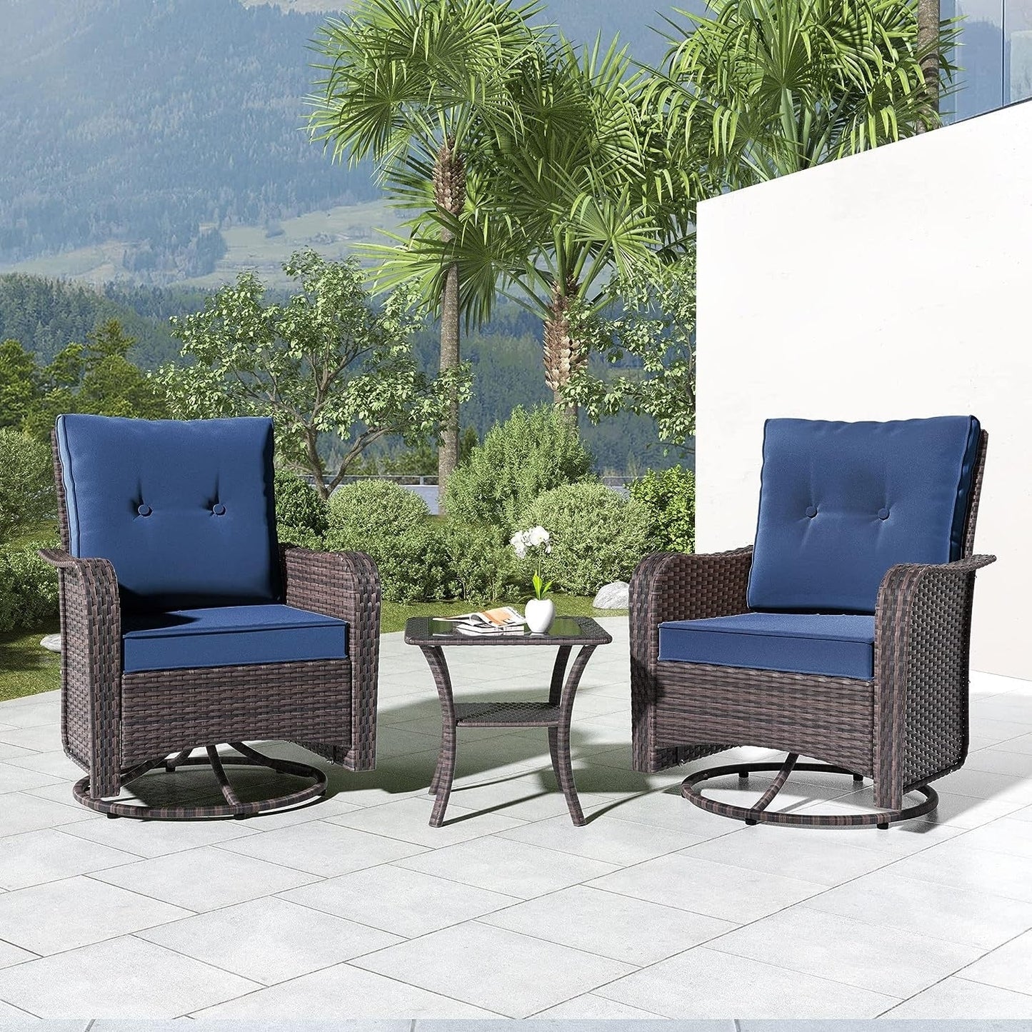Ensemble de meubles de patio 3 pièces Kullavik, chaises pivotantes à bascule pour l'extérieur