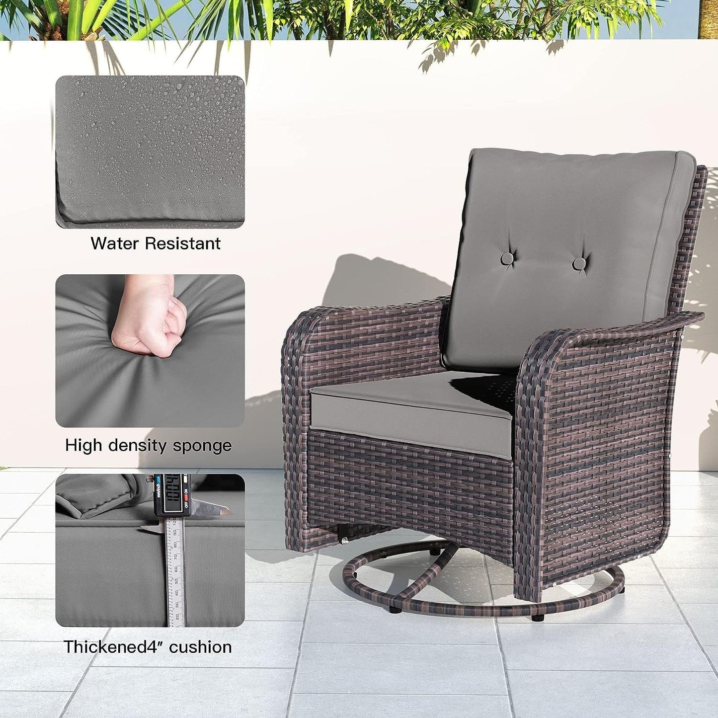 Ensemble de meubles de patio 3 pièces Kullavik, chaises pivotantes à bascule pour l'extérieur